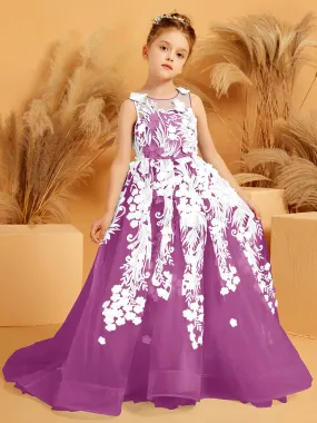 Floral Appliqued Tulle Ball-Gown with 3D Butterfly Accents Orchid