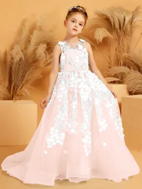 Floral Appliqued Tulle Ball-Gown with 3D Butterfly Accents Pearl Pink