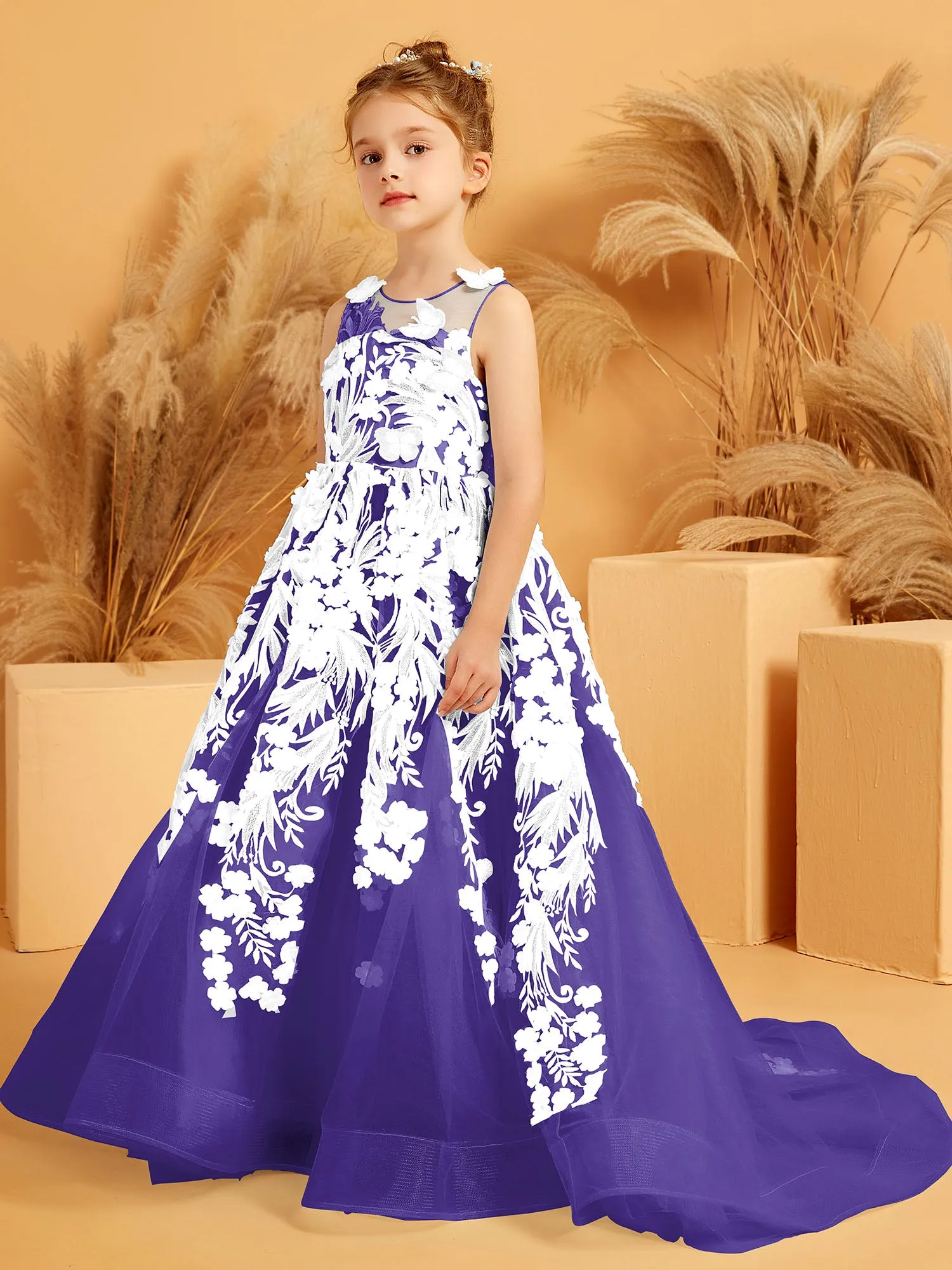 Floral Appliqued Tulle Ball-Gown with 3D Butterfly Accents Regency