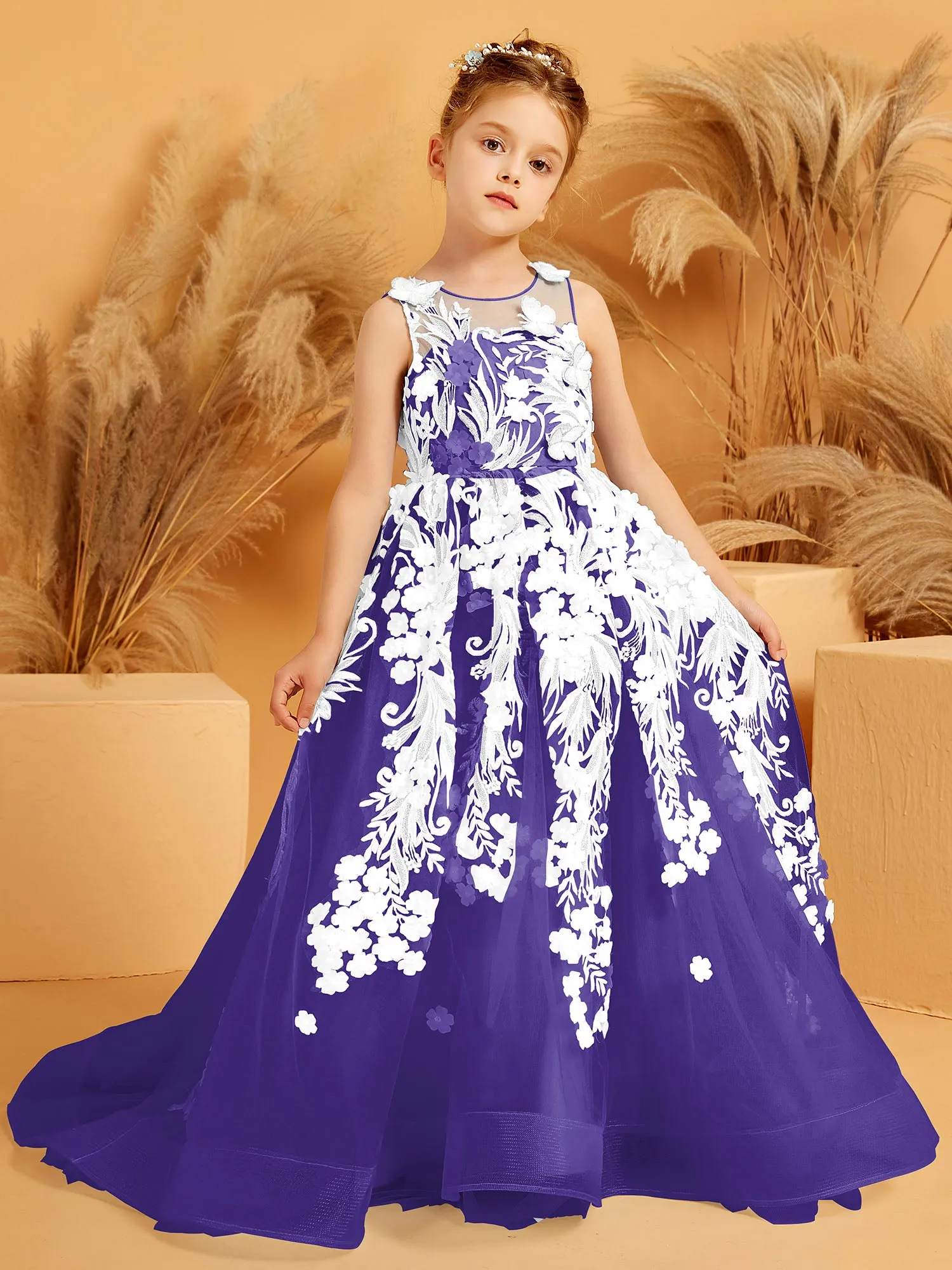 Floral Appliqued Tulle Ball-Gown with 3D Butterfly Accents Regency