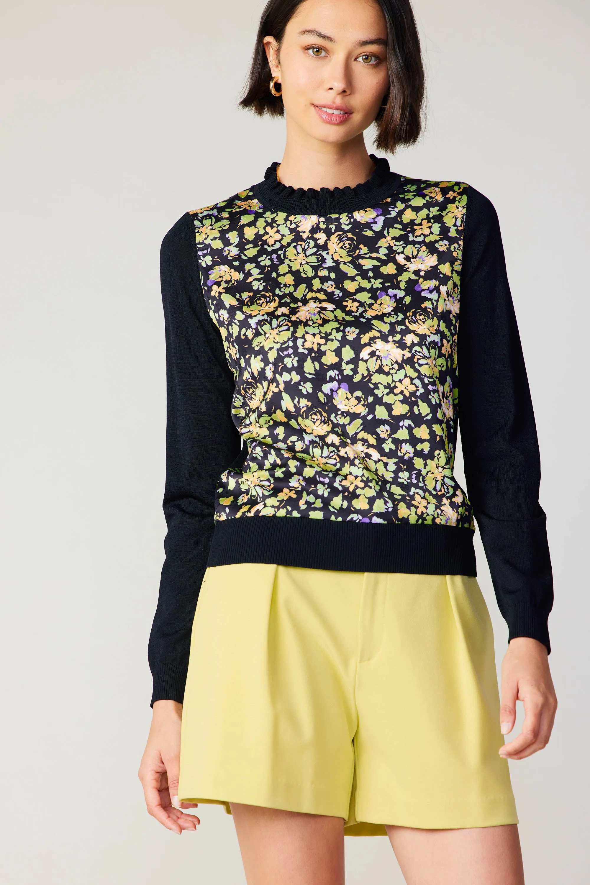 Floral Contrast Panel Sweater