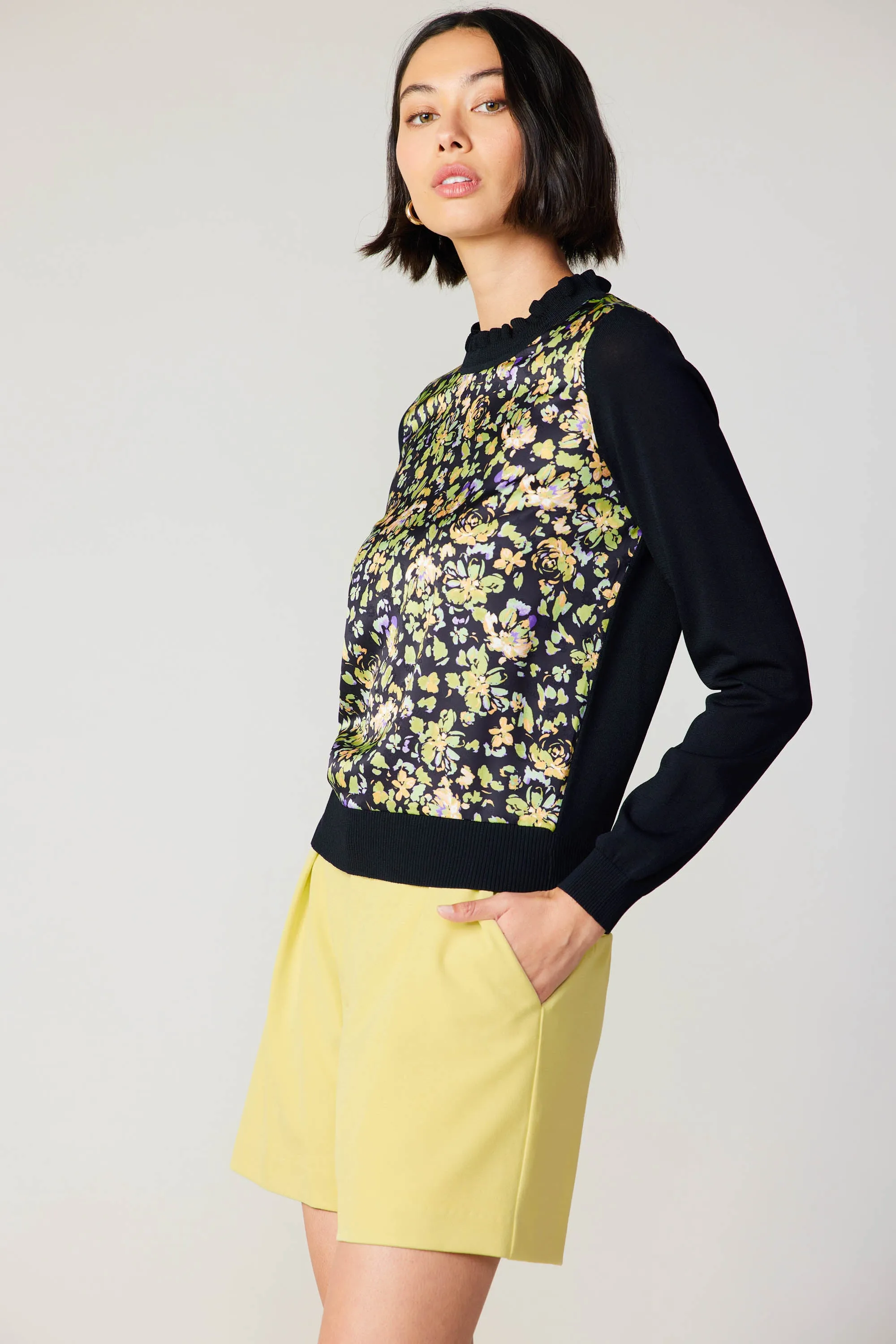 Floral Contrast Panel Sweater