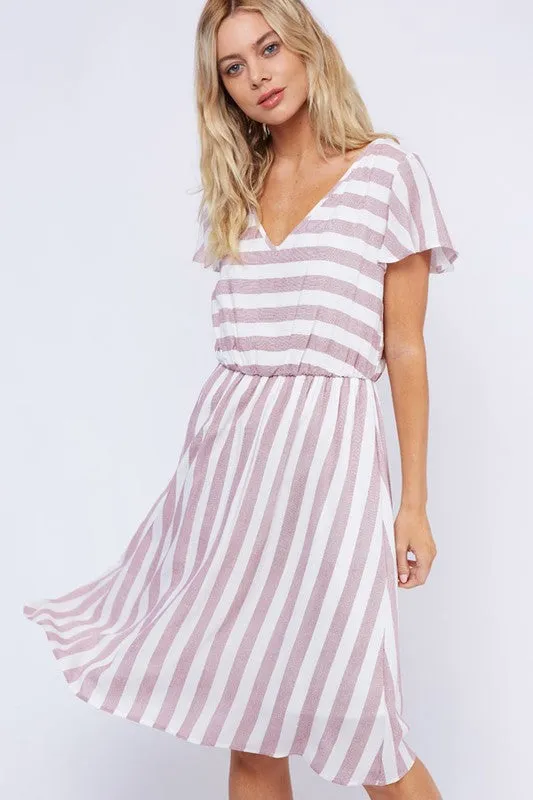 Gabriella Flowy Midi Dress in Stripe