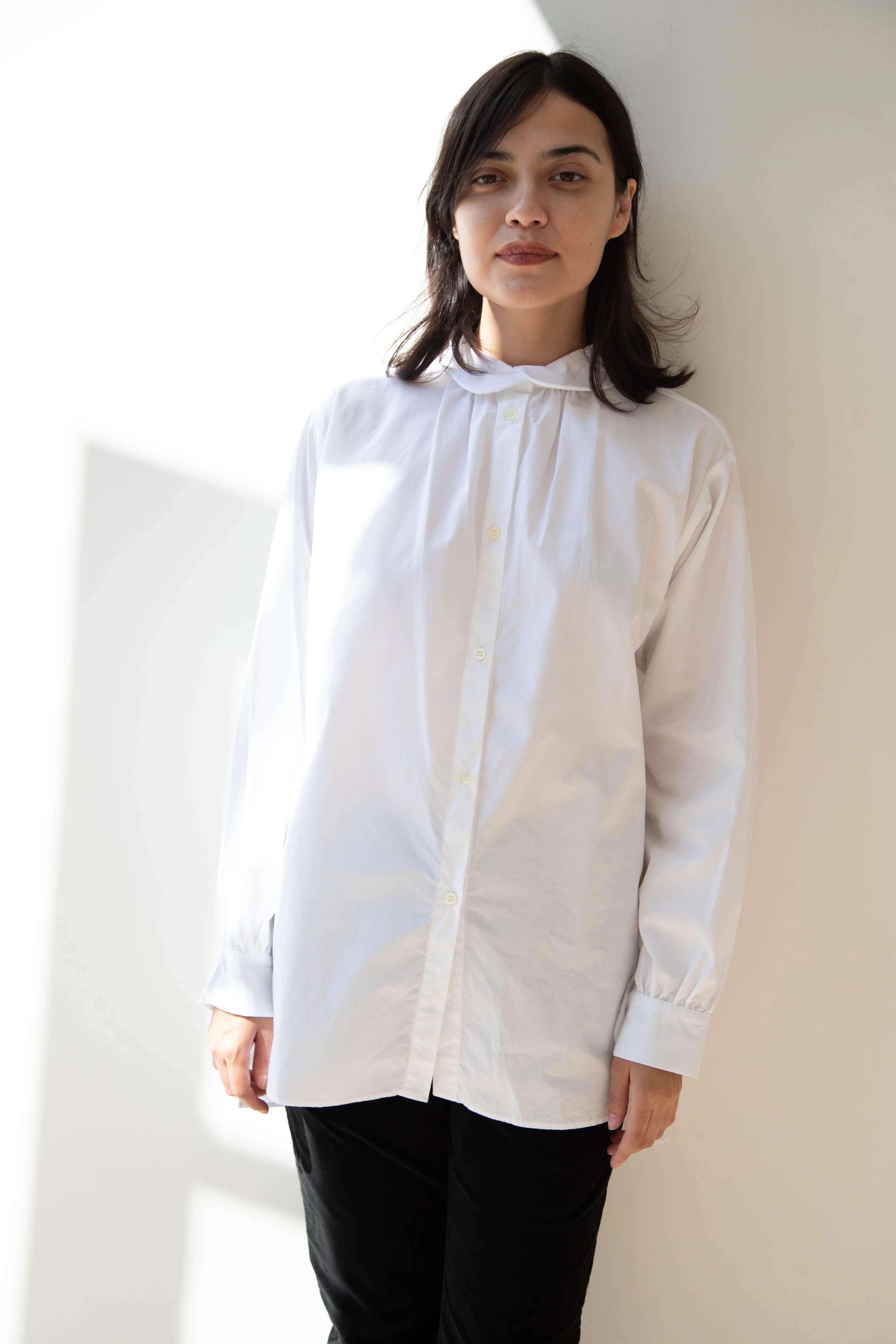 Gallego Desportes | Round Collar Shirt in White Poplin