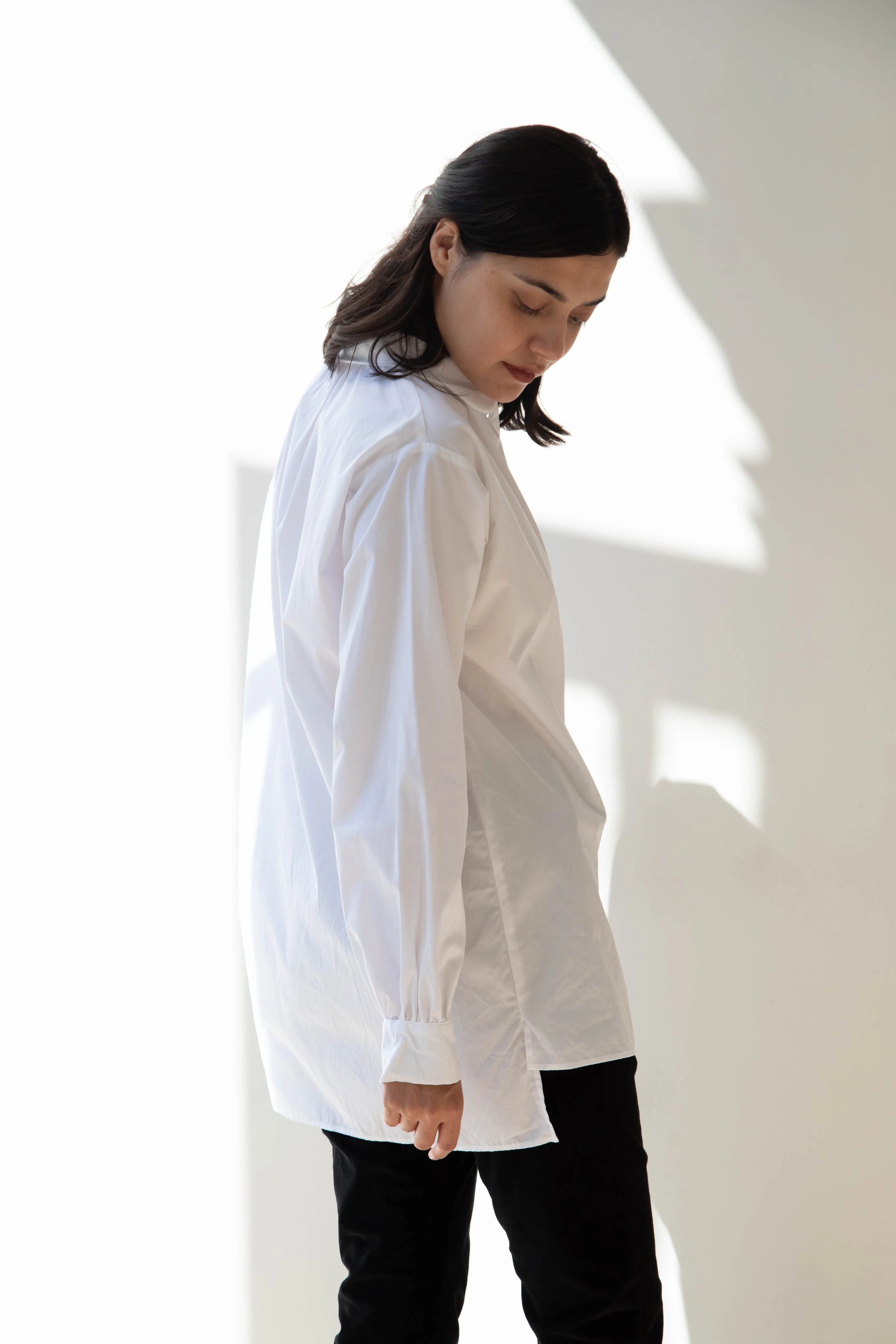 Gallego Desportes | Round Collar Shirt in White Poplin