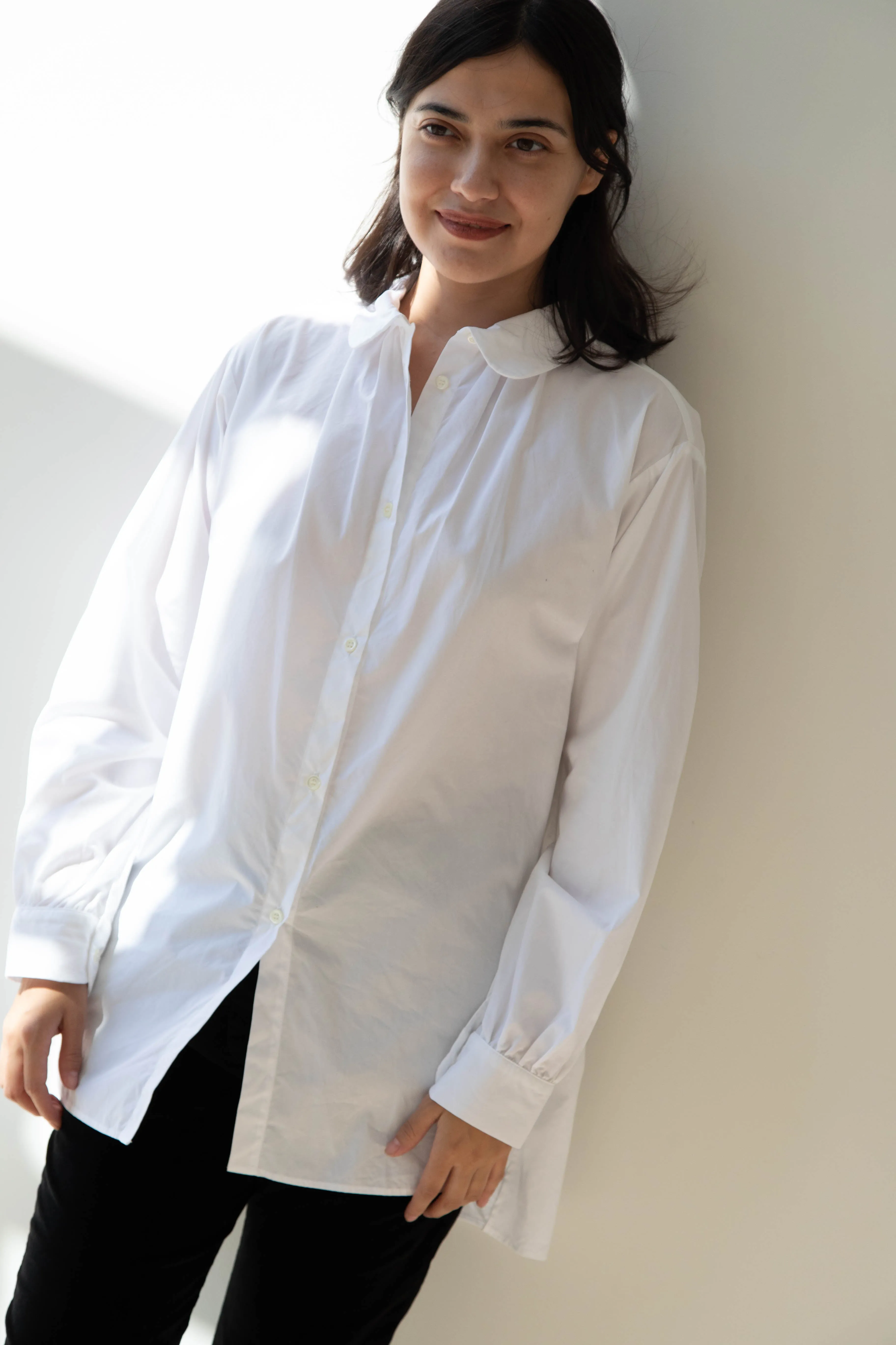 Gallego Desportes | Round Collar Shirt in White Poplin