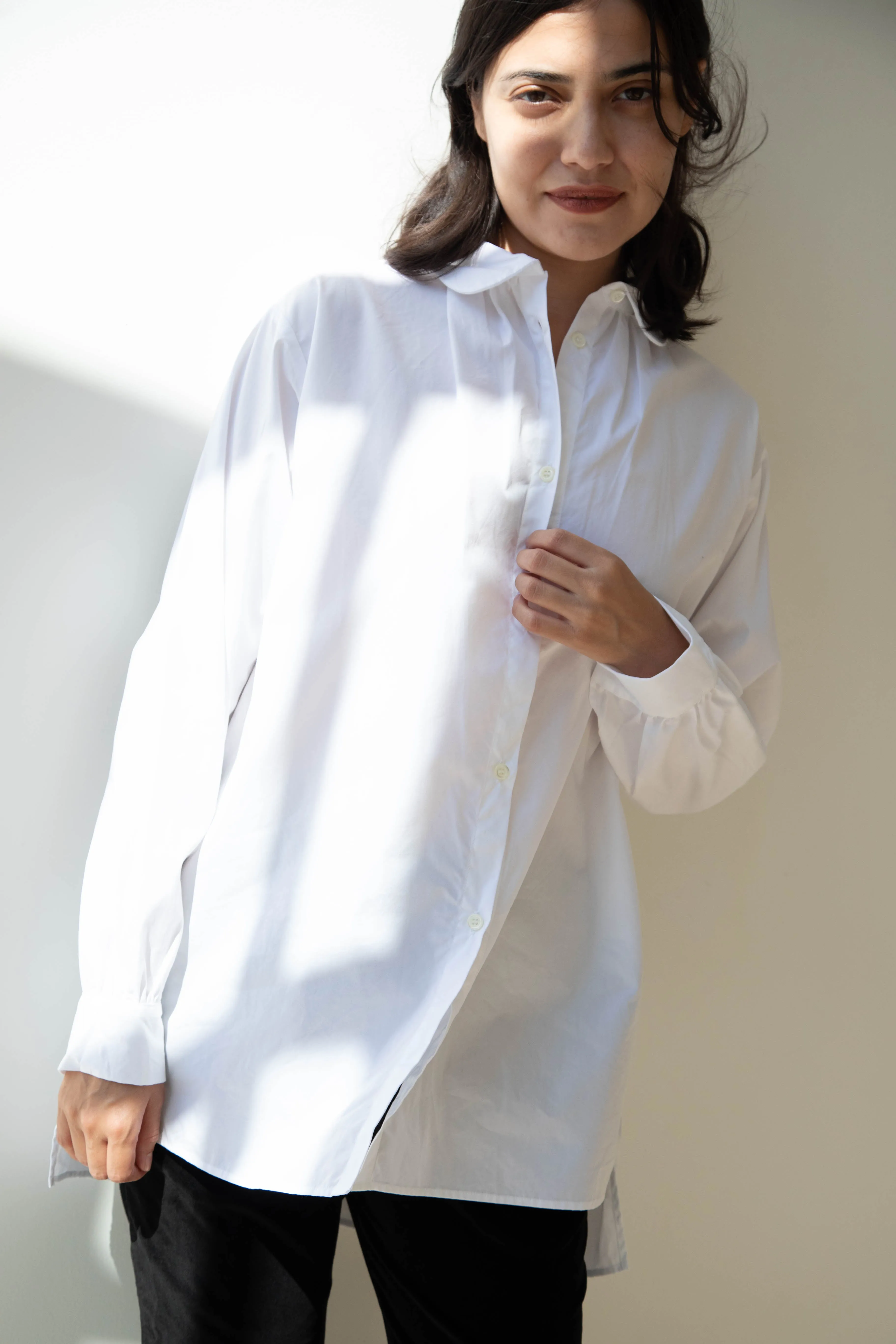 Gallego Desportes | Round Collar Shirt in White Poplin