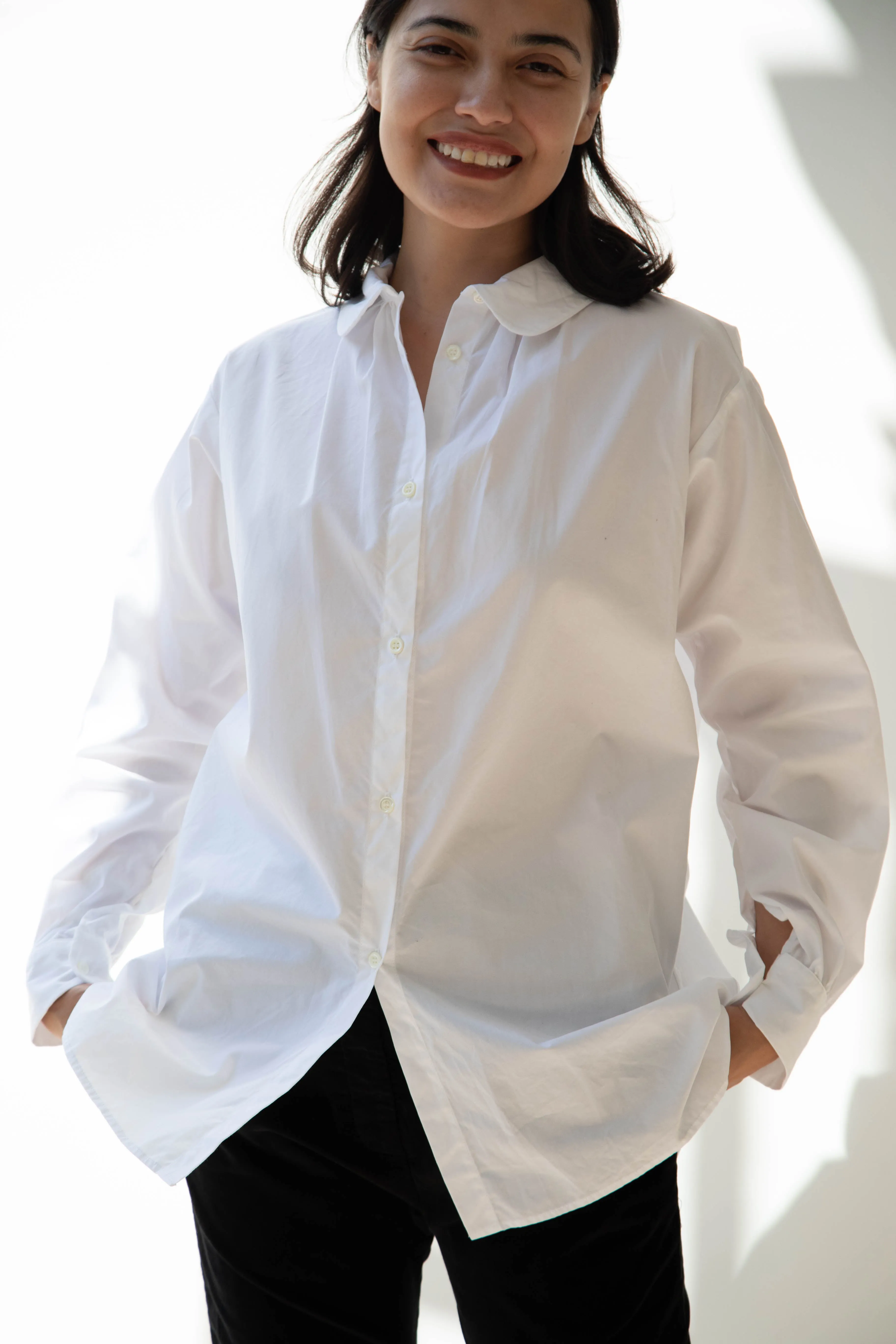 Gallego Desportes | Round Collar Shirt in White Poplin