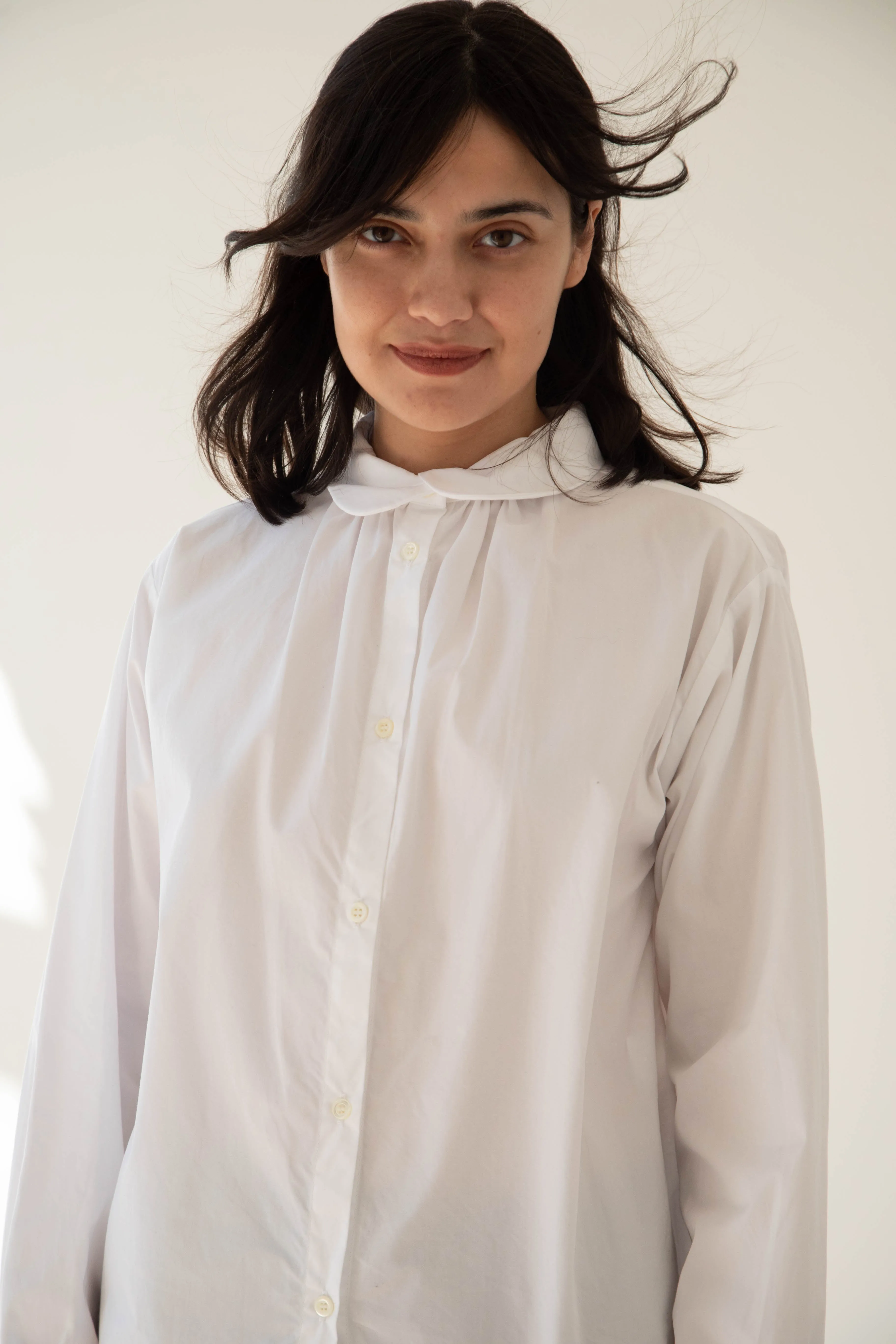 Gallego Desportes | Round Collar Shirt in White Poplin