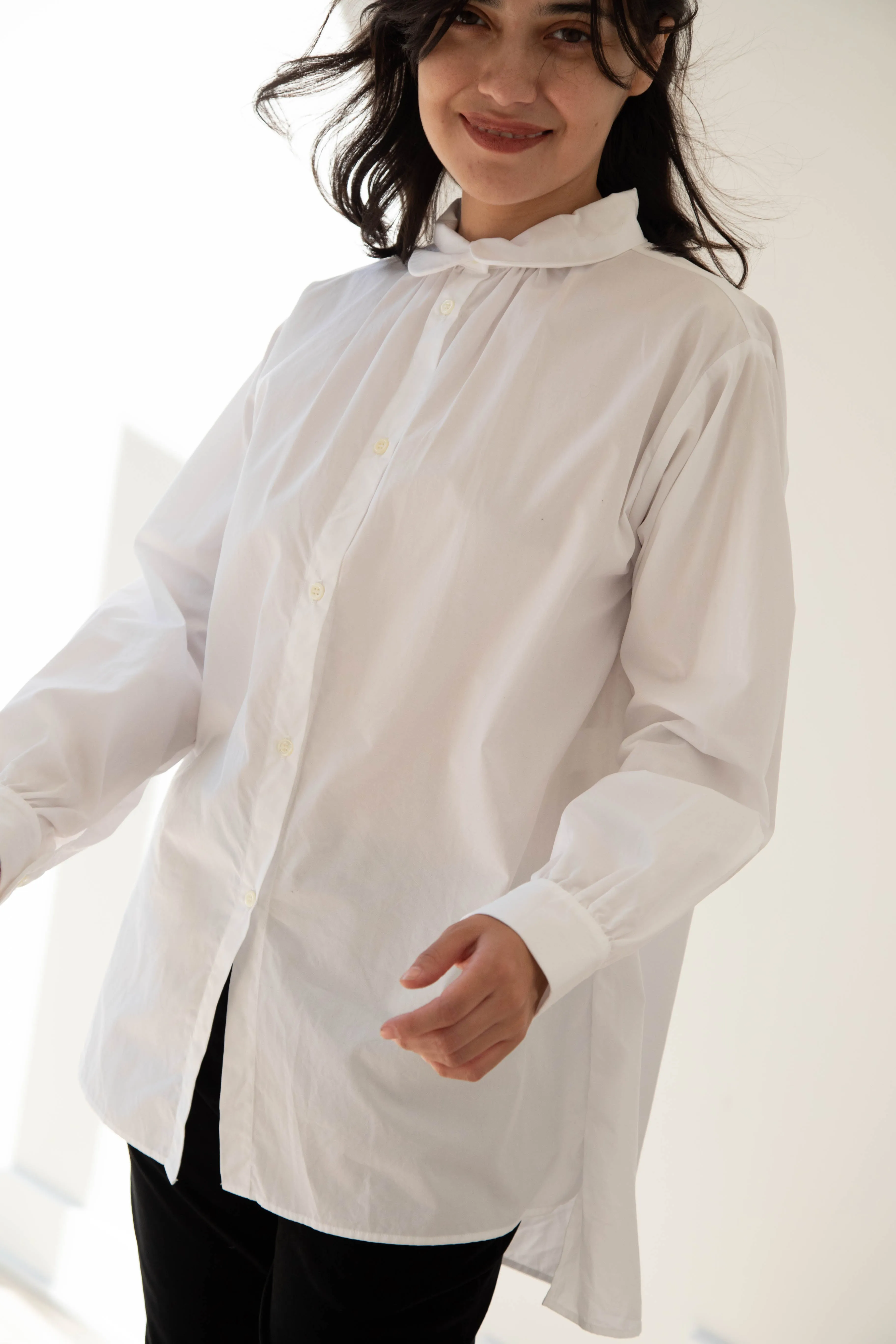 Gallego Desportes | Round Collar Shirt in White Poplin