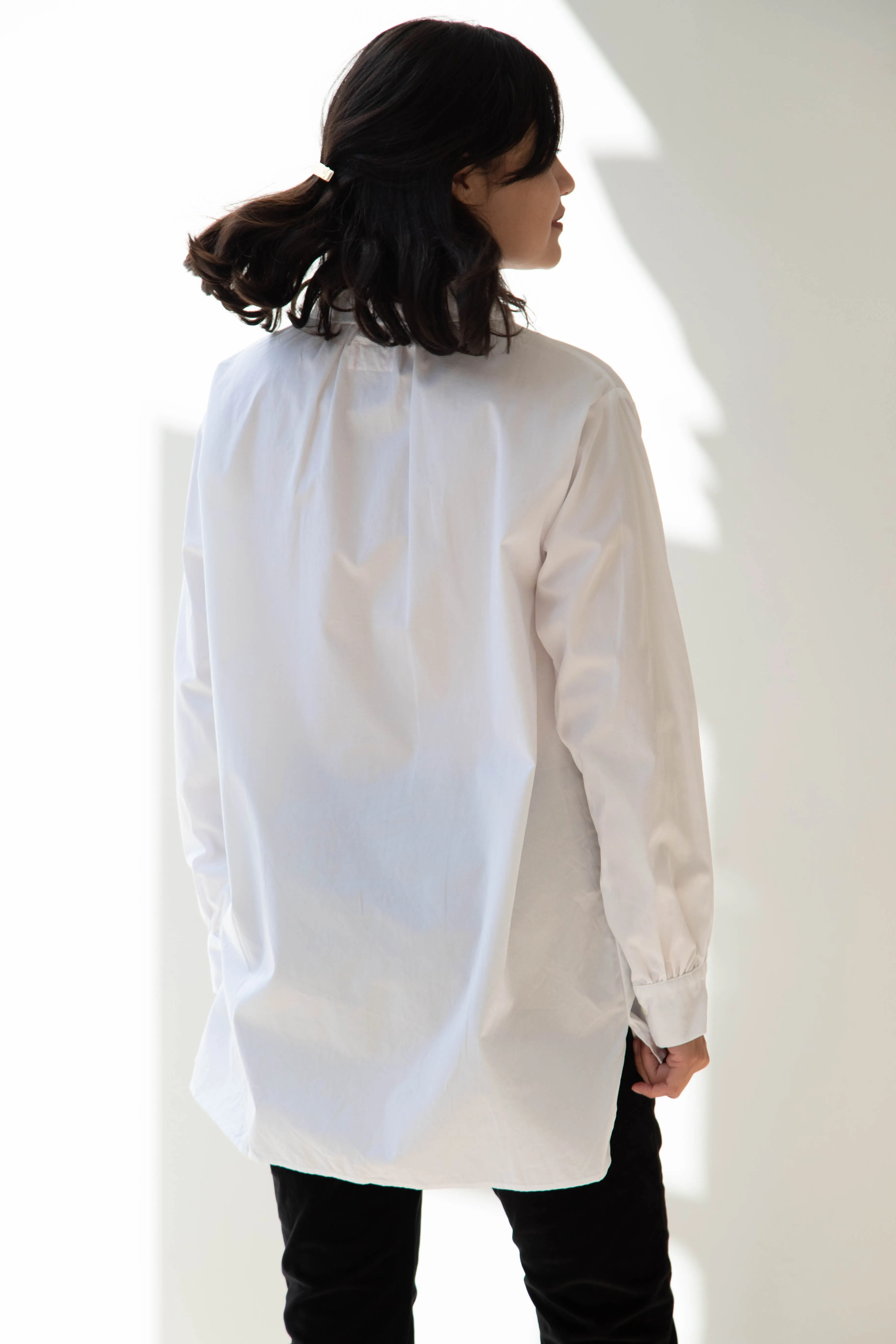 Gallego Desportes | Round Collar Shirt in White Poplin