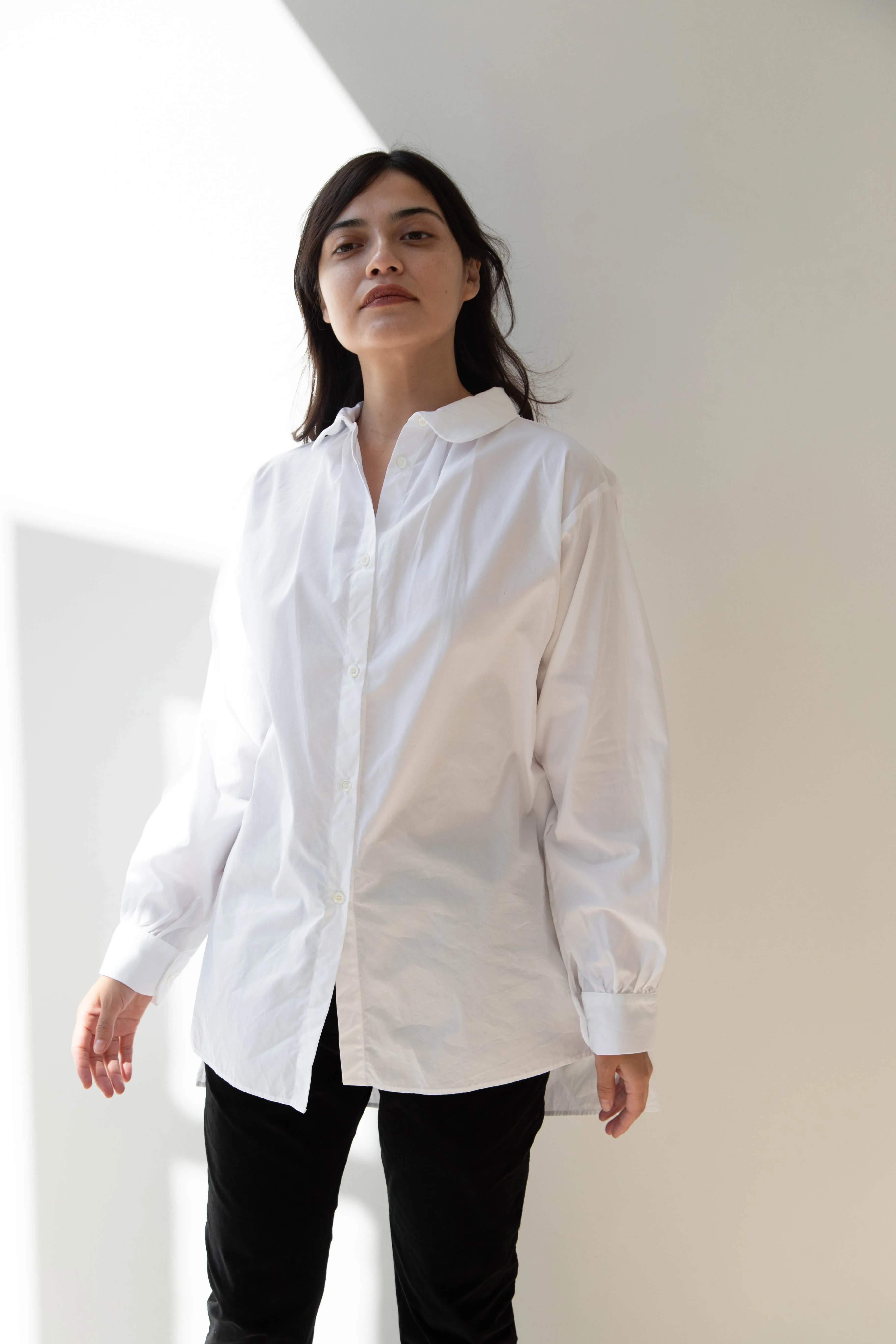 Gallego Desportes | Round Collar Shirt in White Poplin