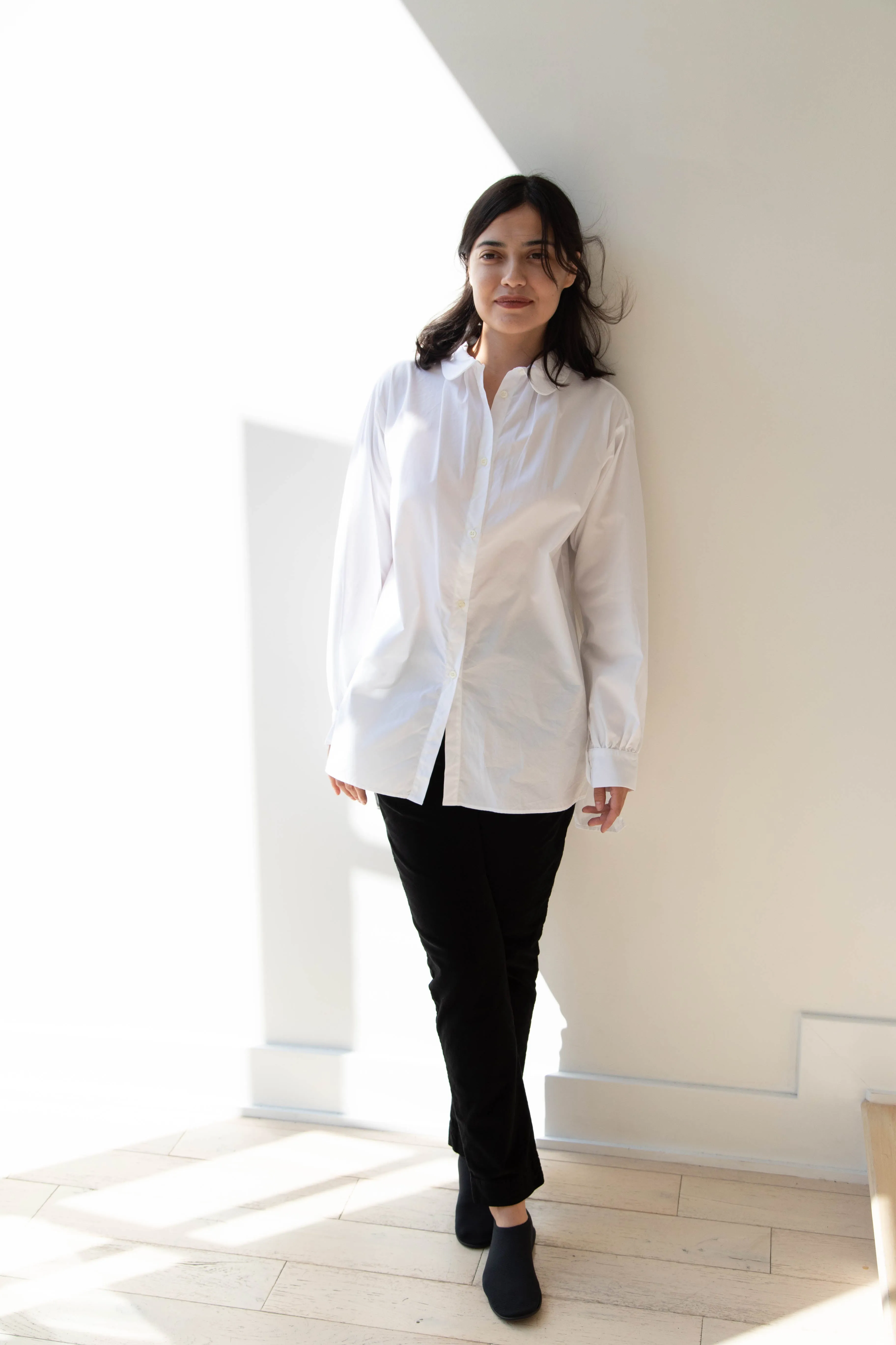 Gallego Desportes | Round Collar Shirt in White Poplin