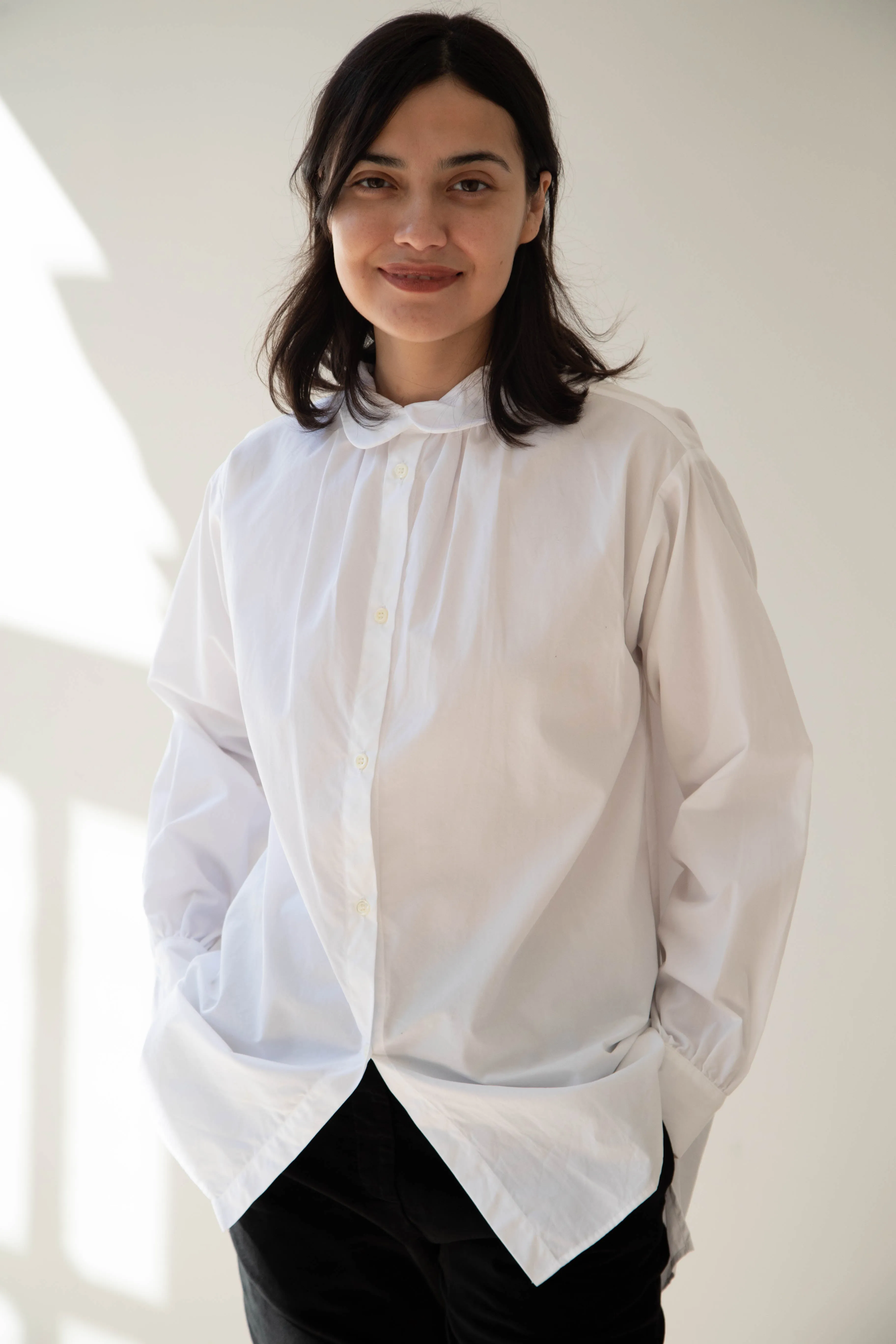 Gallego Desportes | Round Collar Shirt in White Poplin