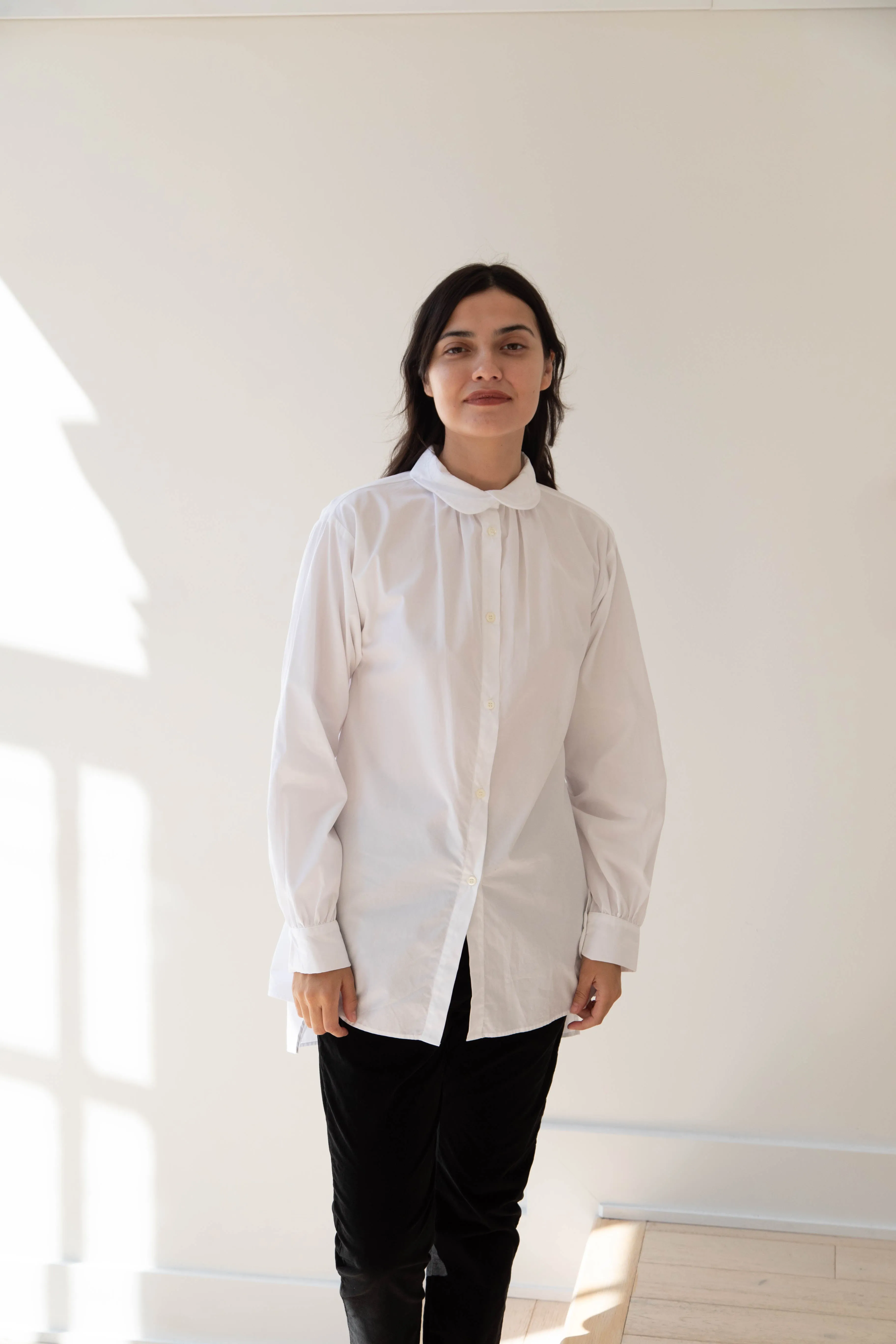 Gallego Desportes | Round Collar Shirt in White Poplin