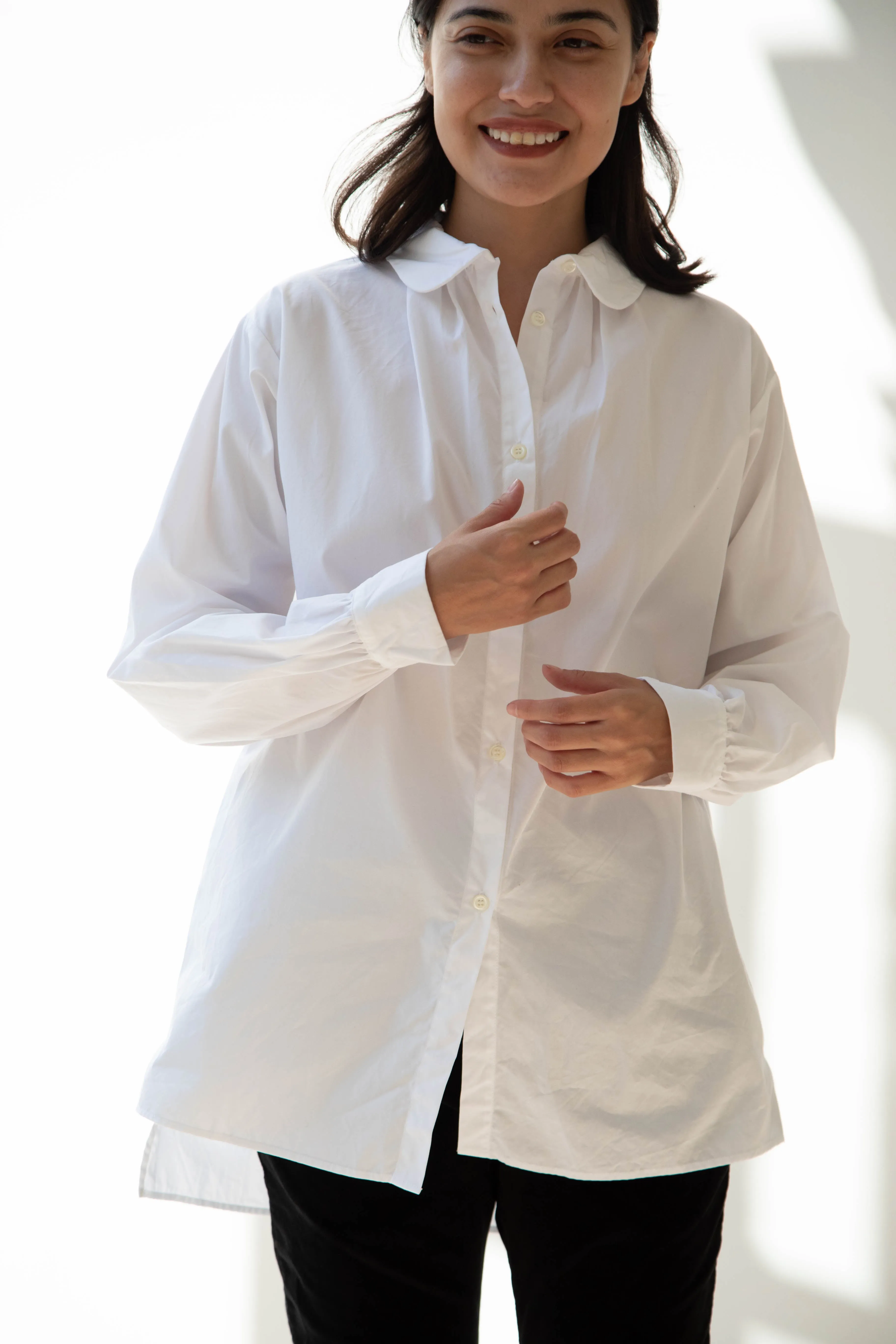 Gallego Desportes | Round Collar Shirt in White Poplin