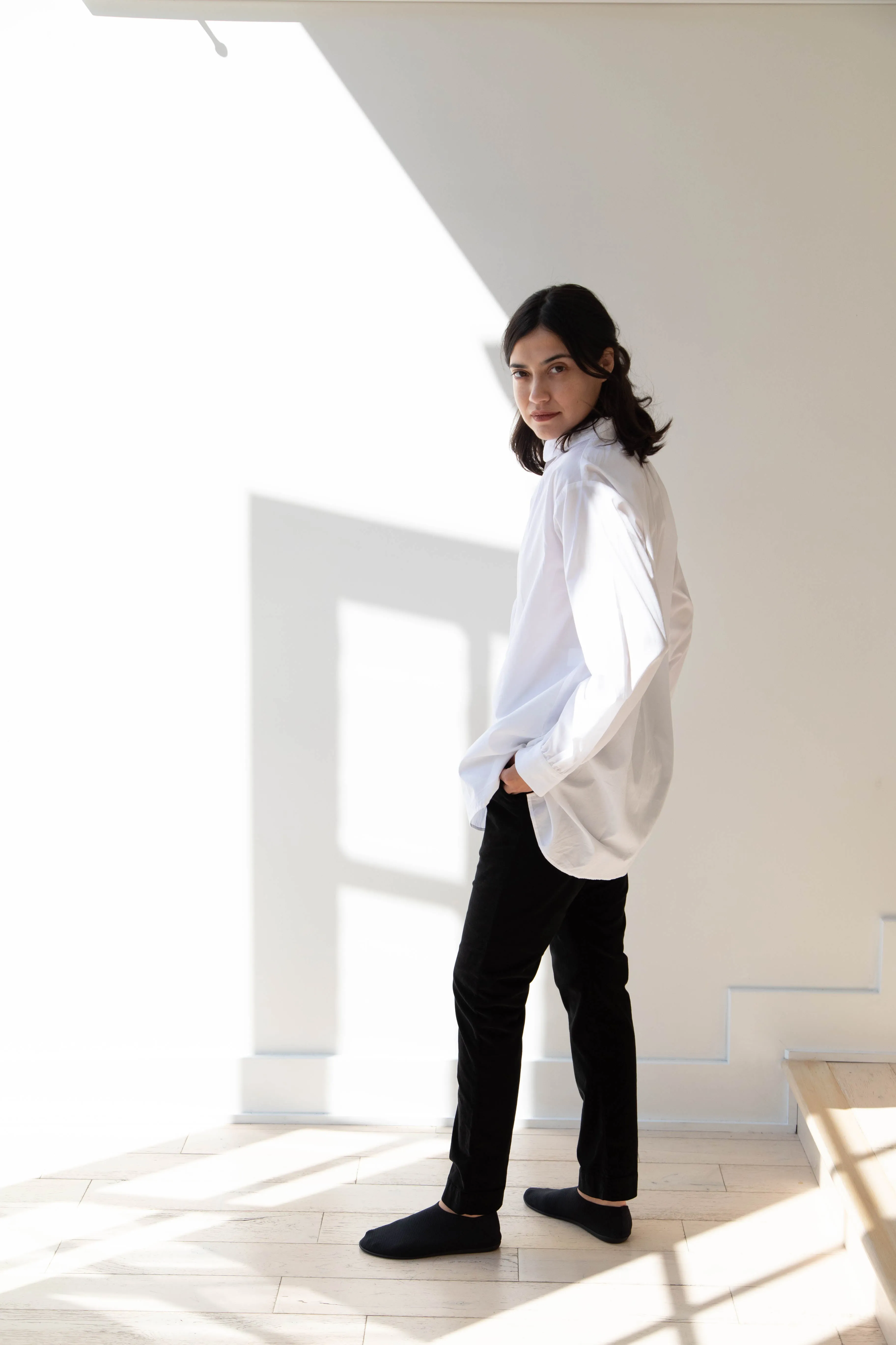 Gallego Desportes | Round Collar Shirt in White Poplin