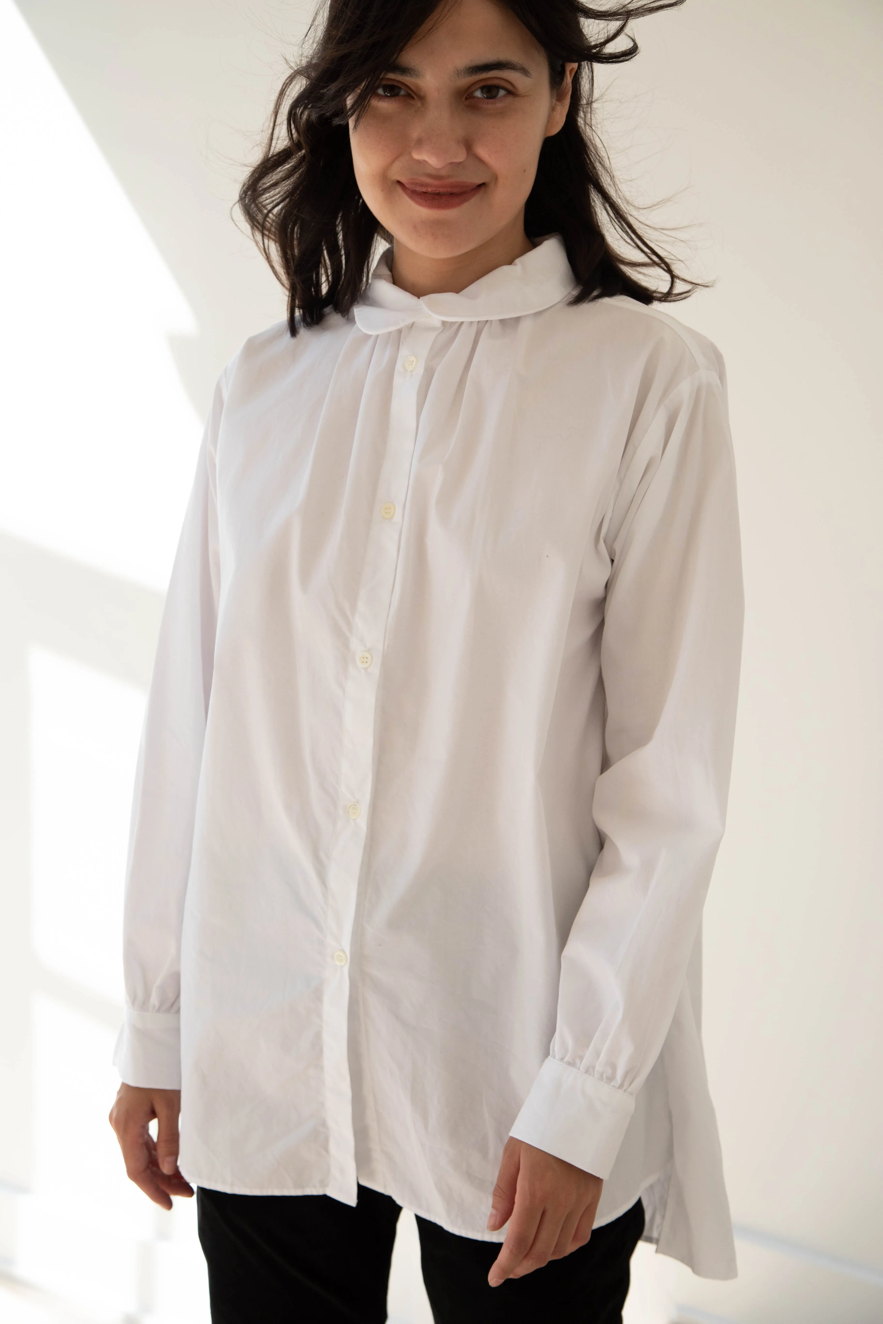 Gallego Desportes | Round Collar Shirt in White Poplin