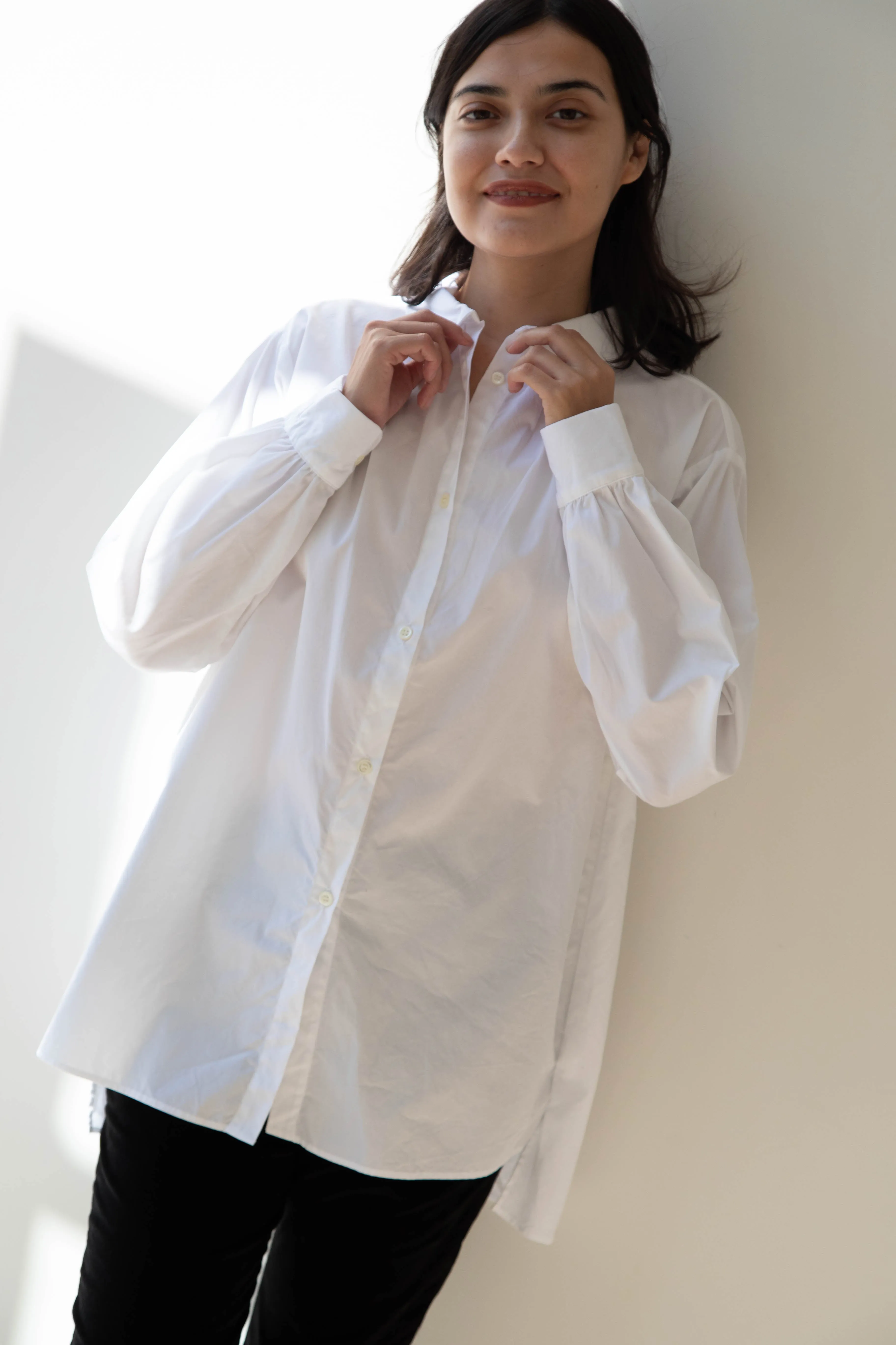 Gallego Desportes | Round Collar Shirt in White Poplin