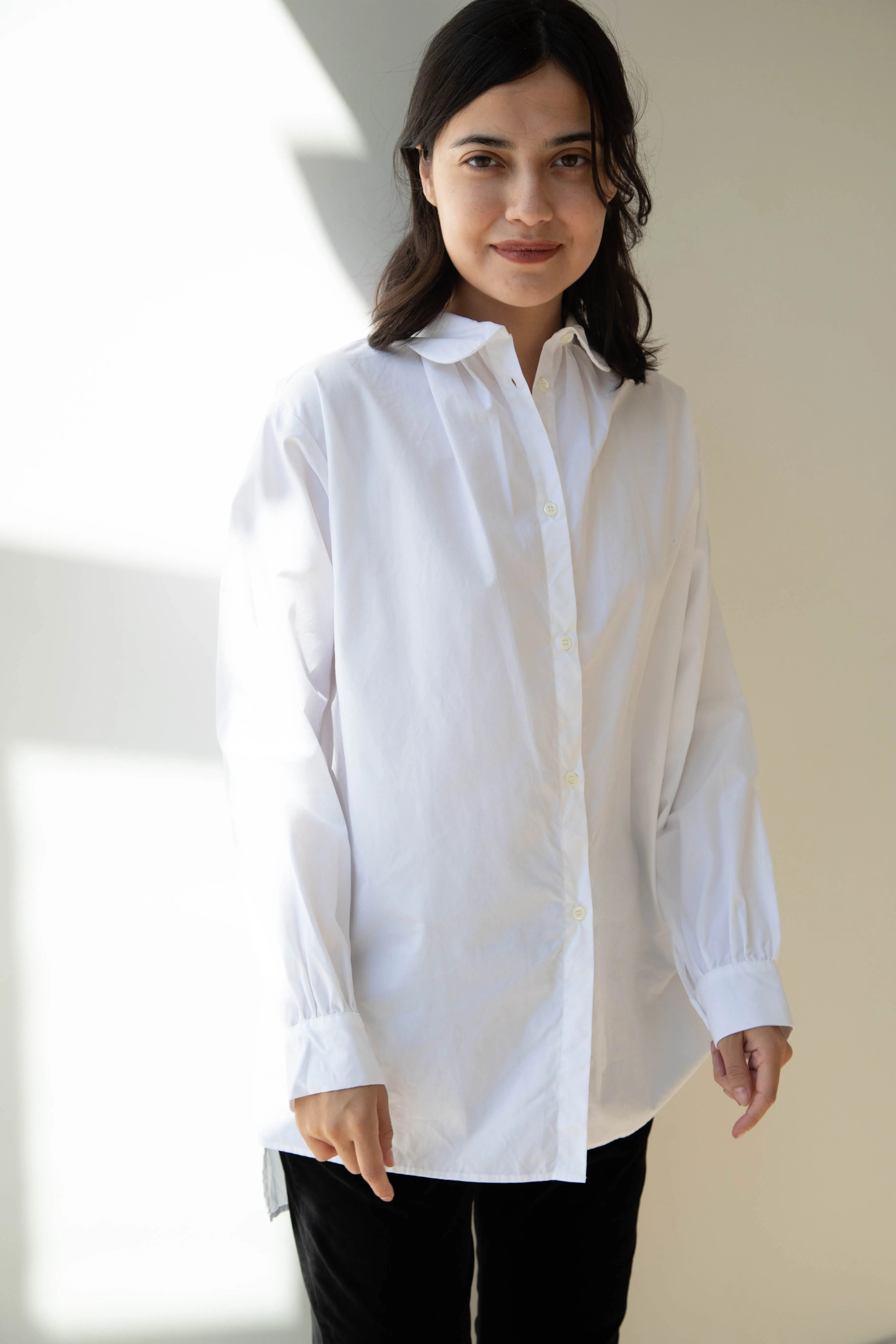 Gallego Desportes | Round Collar Shirt in White Poplin