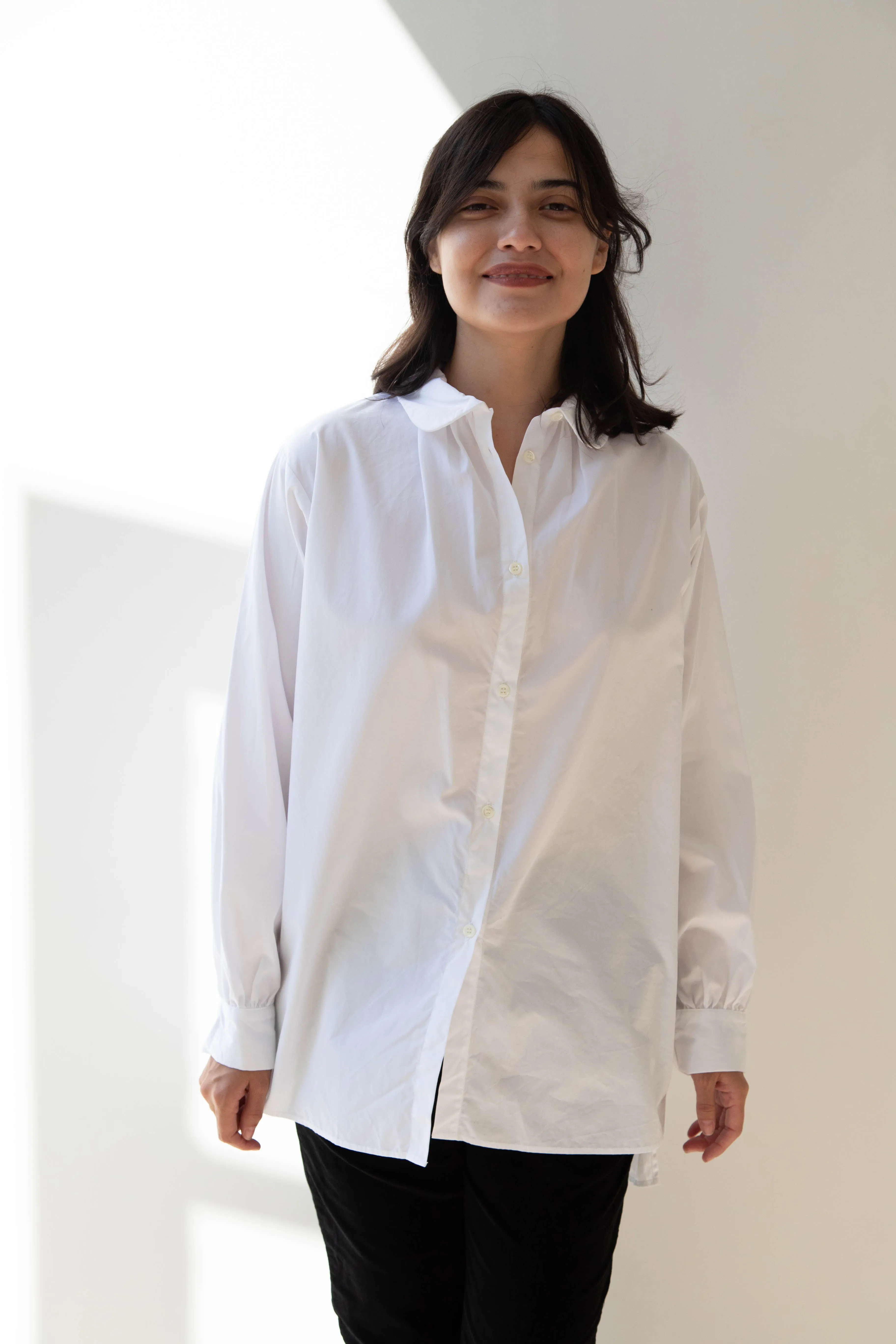 Gallego Desportes | Round Collar Shirt in White Poplin