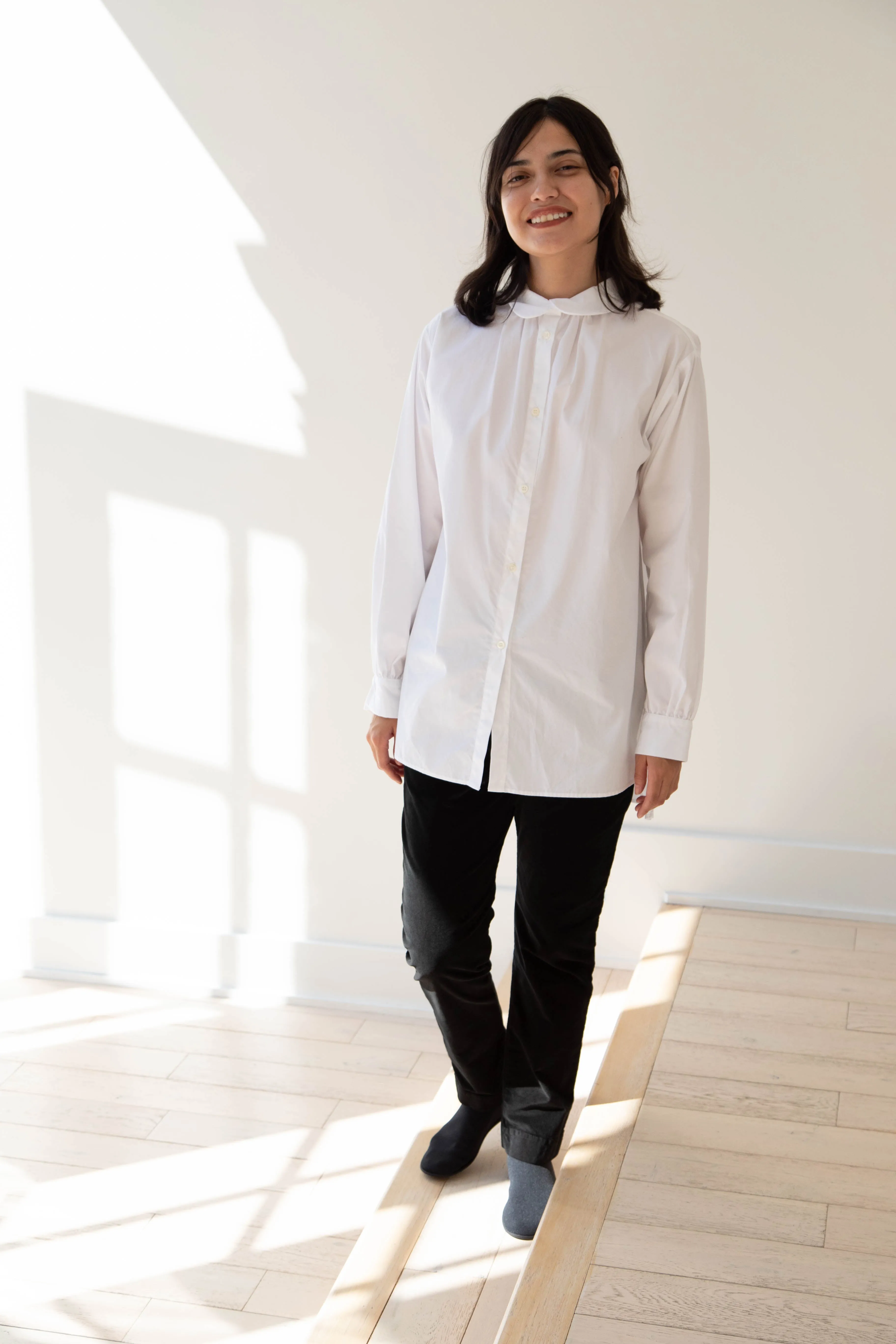 Gallego Desportes | Round Collar Shirt in White Poplin