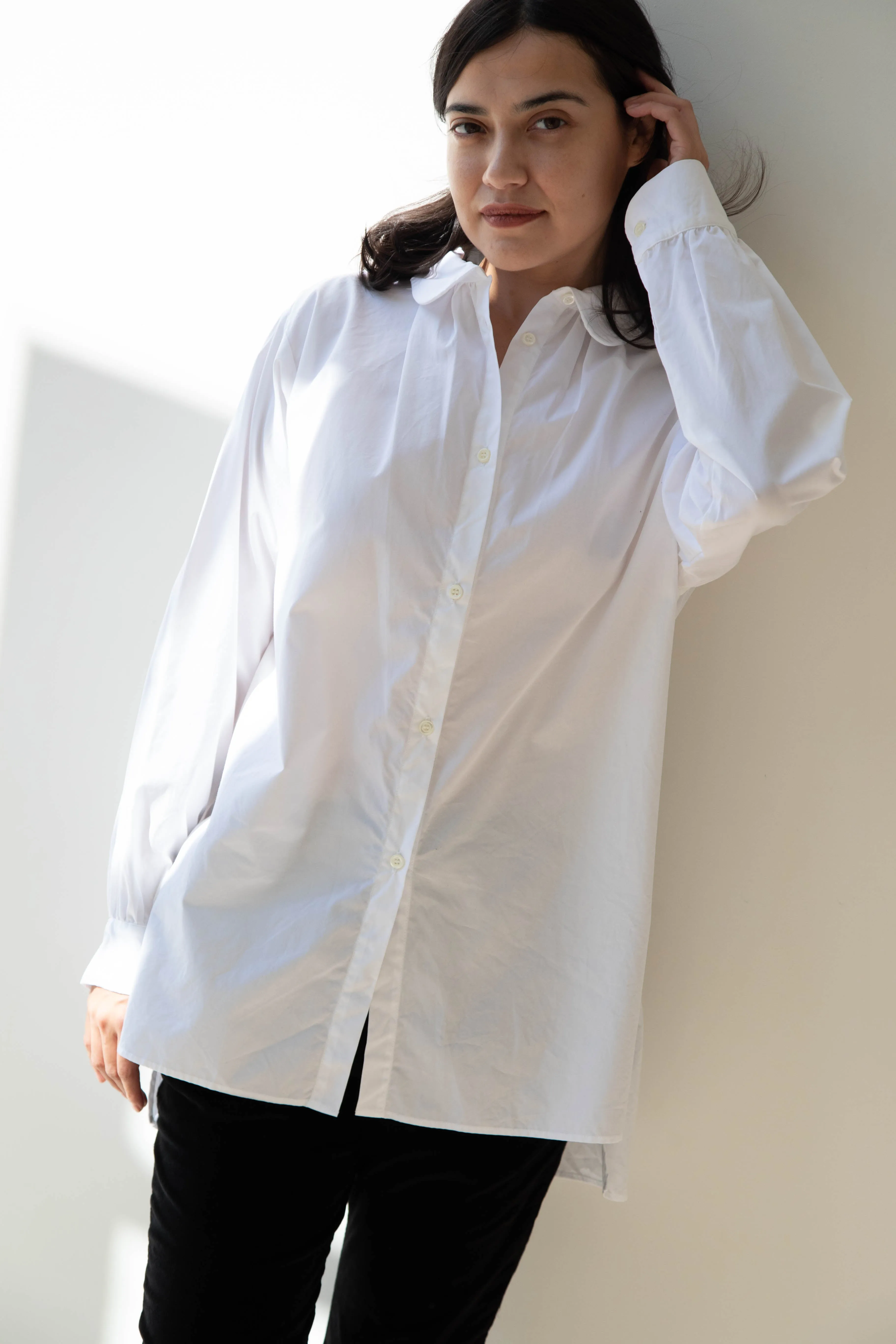 Gallego Desportes | Round Collar Shirt in White Poplin