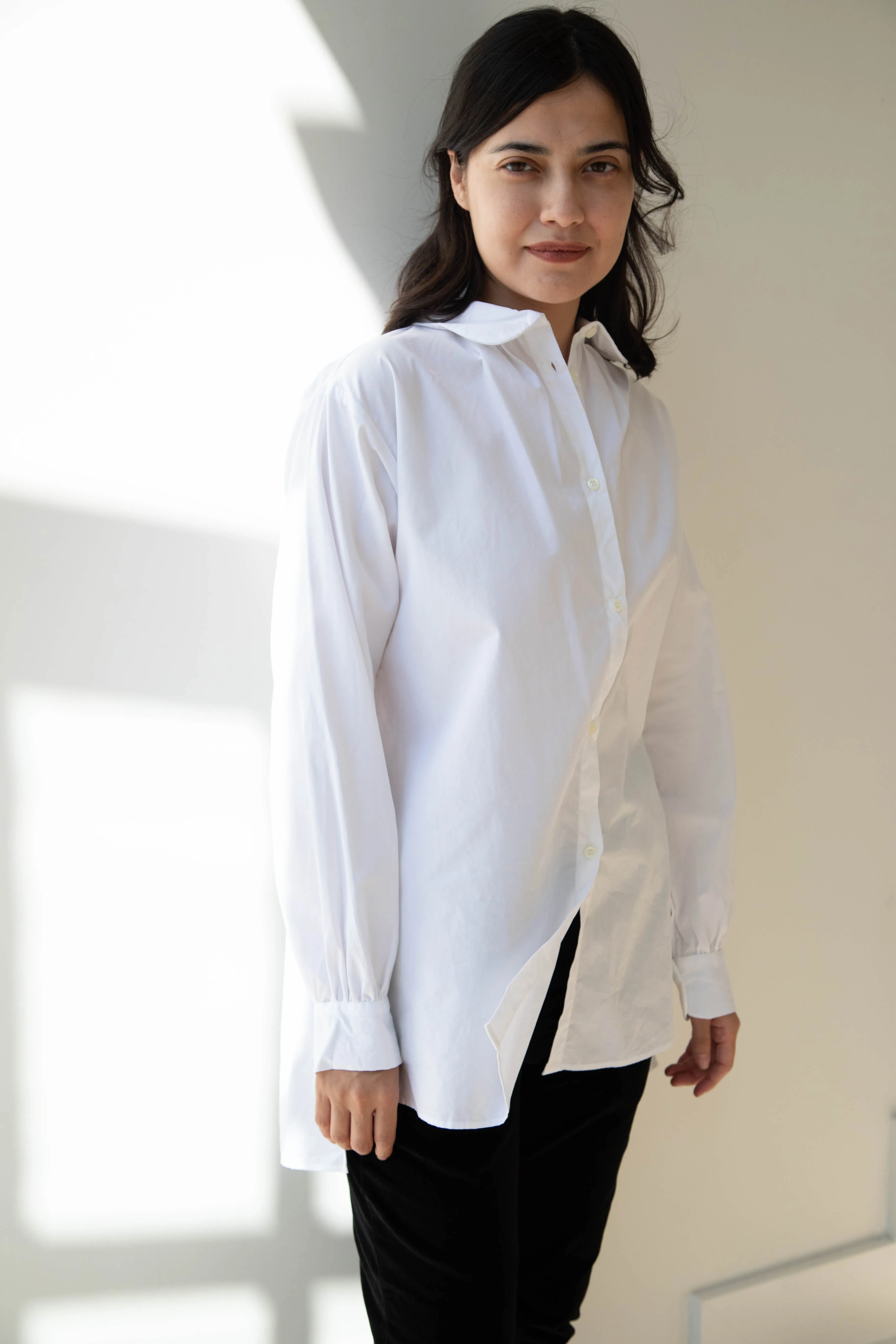 Gallego Desportes | Round Collar Shirt in White Poplin