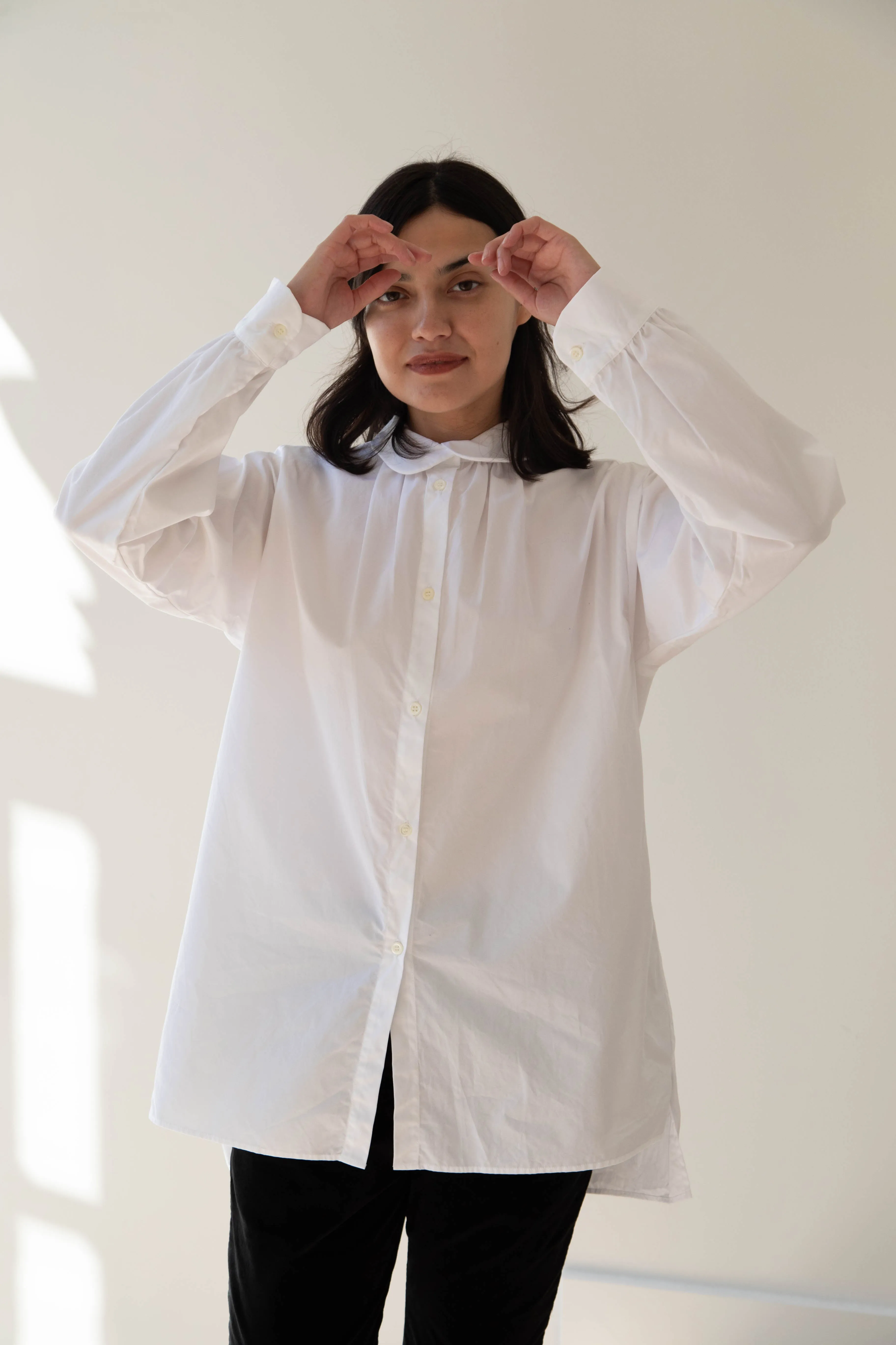 Gallego Desportes | Round Collar Shirt in White Poplin