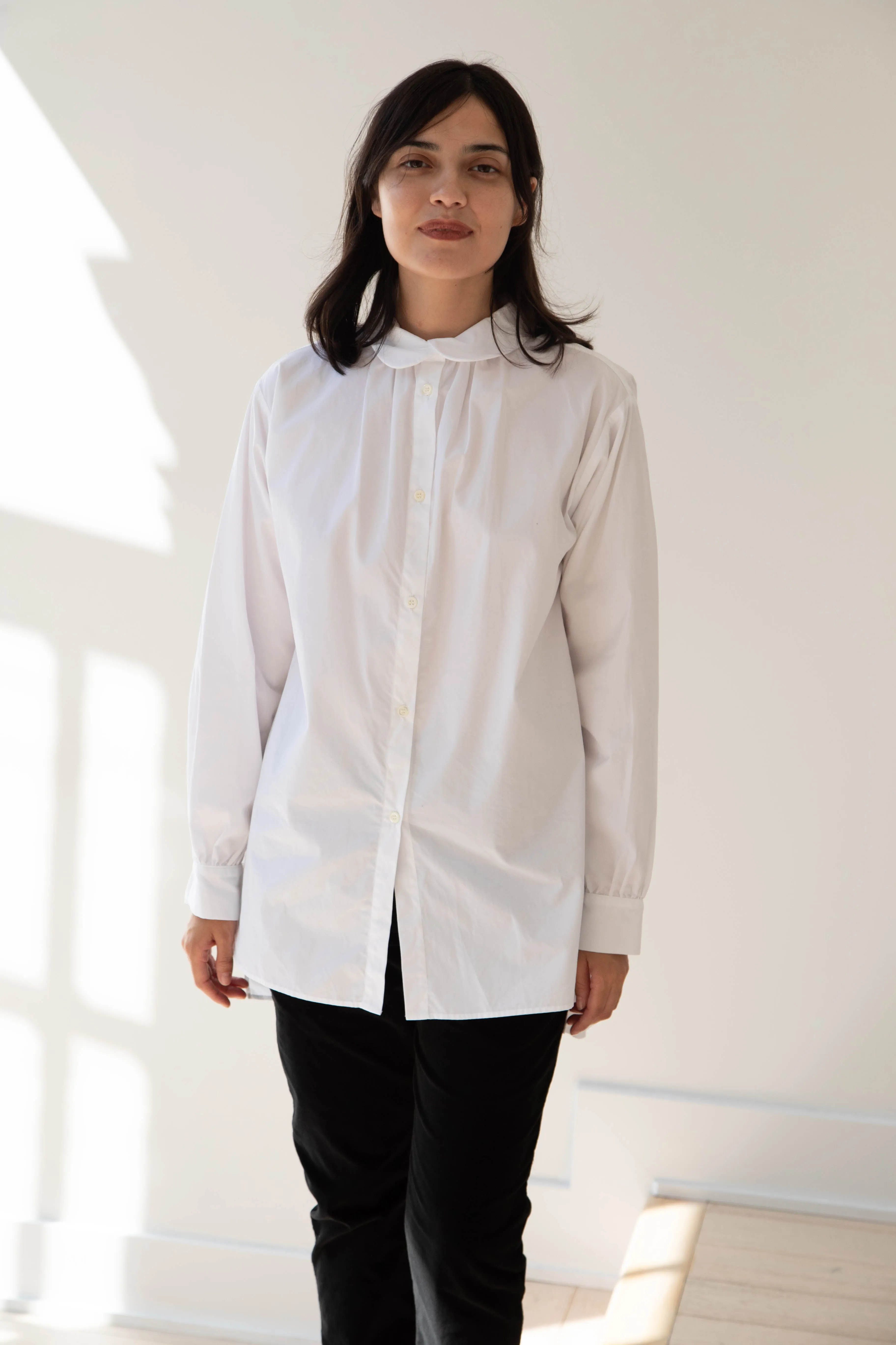 Gallego Desportes | Round Collar Shirt in White Poplin