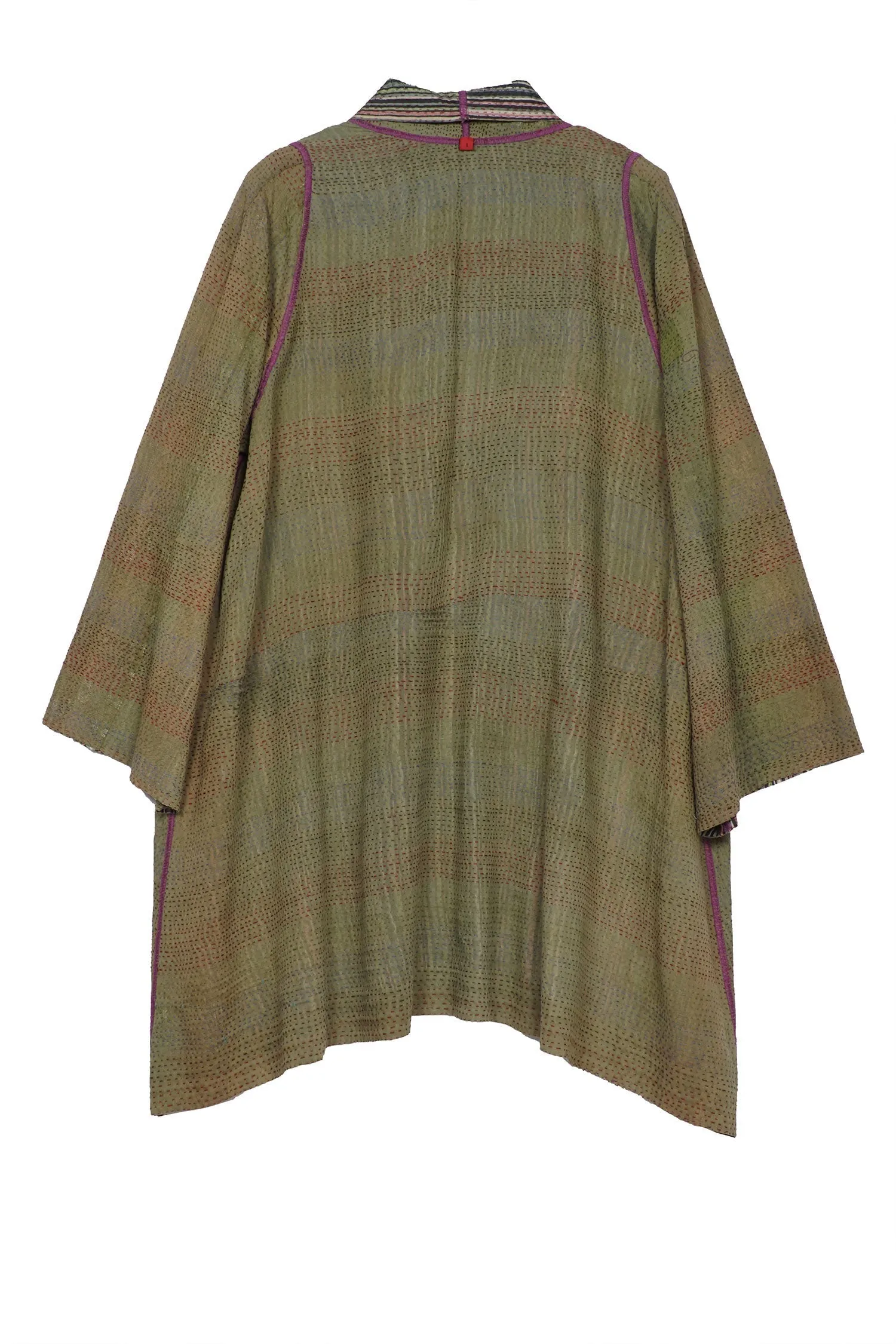 GREEN STRIPE W VINTAGE BACKING KANTHA A-LINE JKT - gt2003-grn -