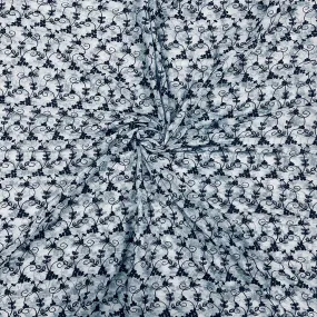 Grey Floral Lace Net Embroidery Fabric