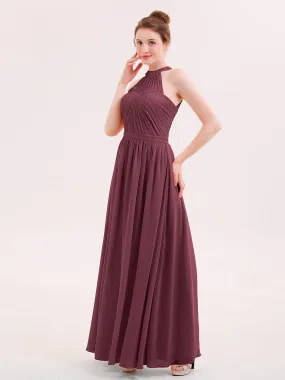 Halter Chiffon Long Bridesmaid Gown with Belt Cabernet Plus Size