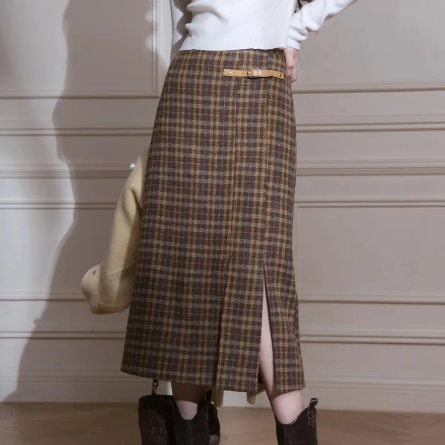 Heritage Plaid Slit Midi Skirt