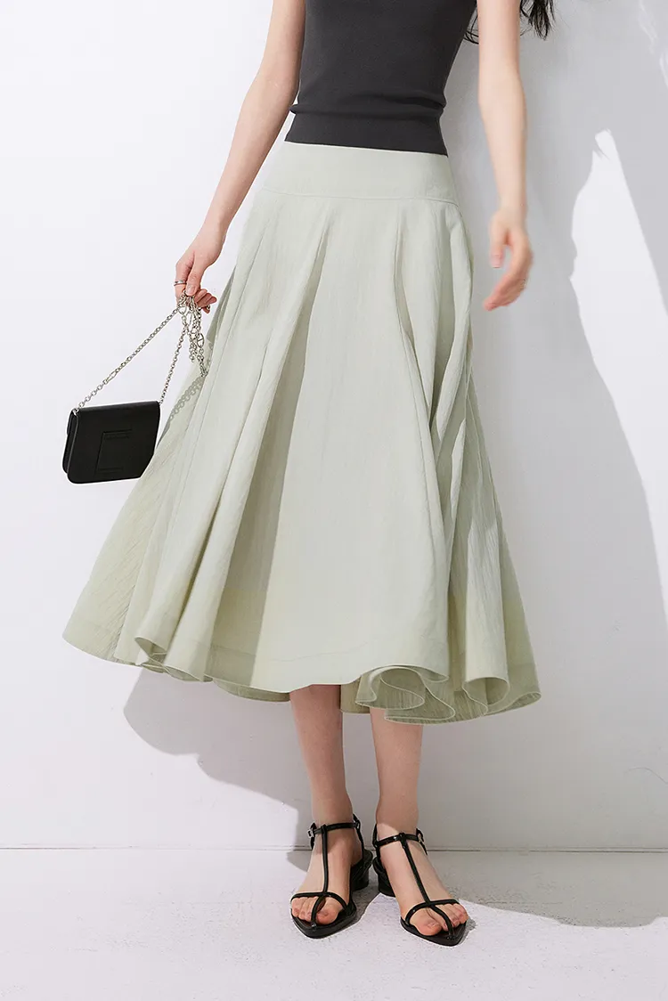 High-Waisted Tencel White Midi Skirt with Wide Waistband