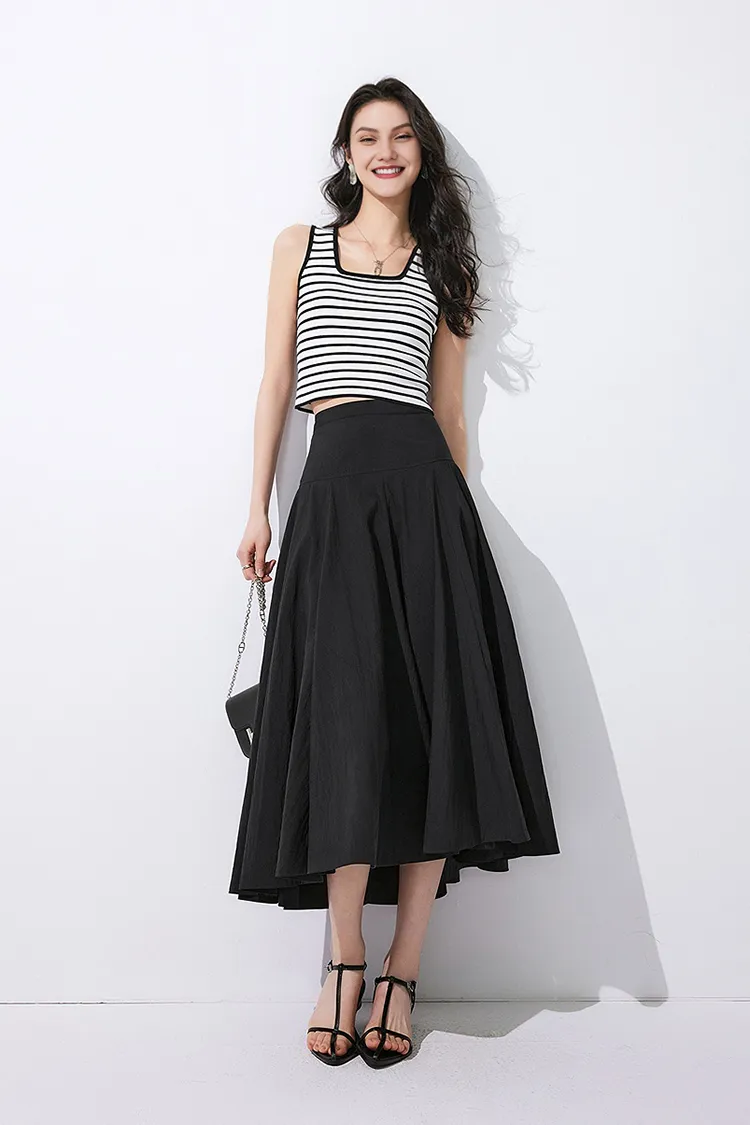 High-Waisted Tencel White Midi Skirt with Wide Waistband