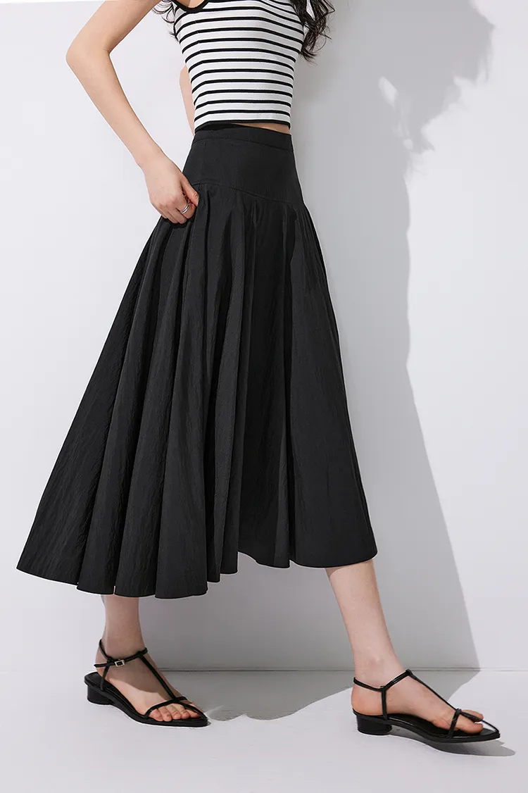 High-Waisted Tencel White Midi Skirt with Wide Waistband