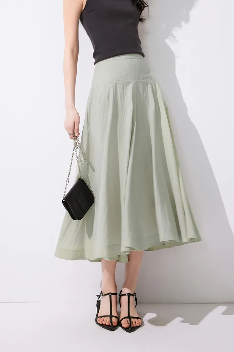 High-Waisted Tencel White Midi Skirt with Wide Waistband