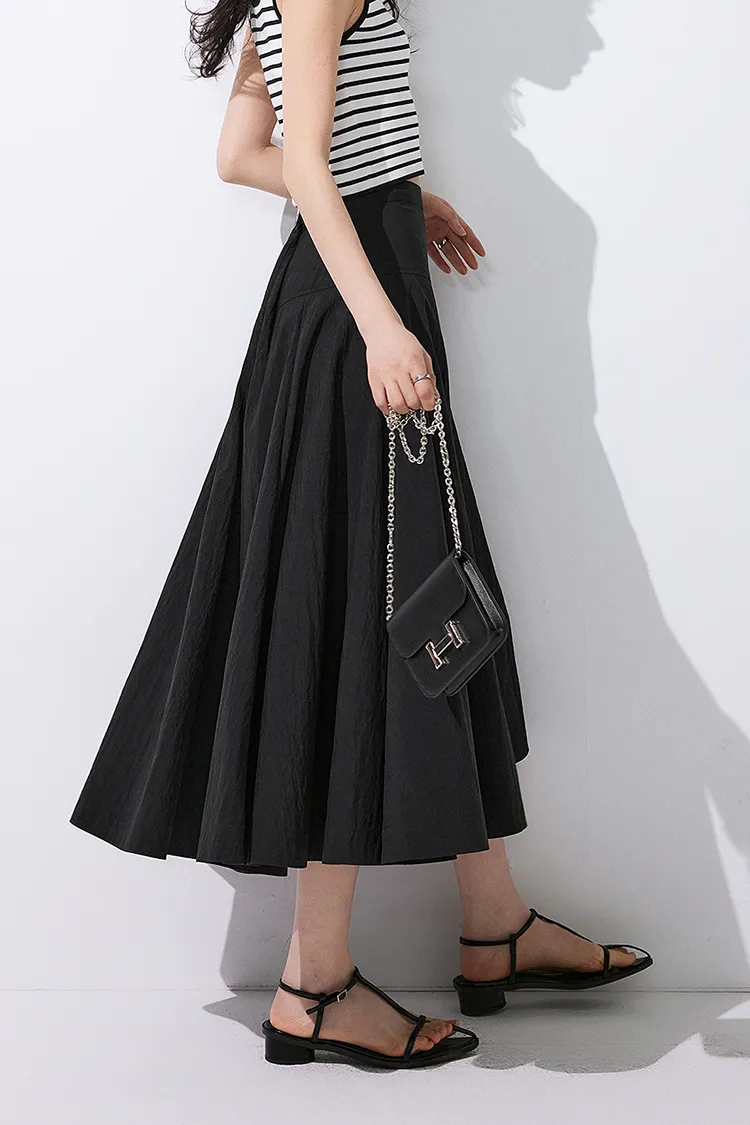 High-Waisted Tencel White Midi Skirt with Wide Waistband