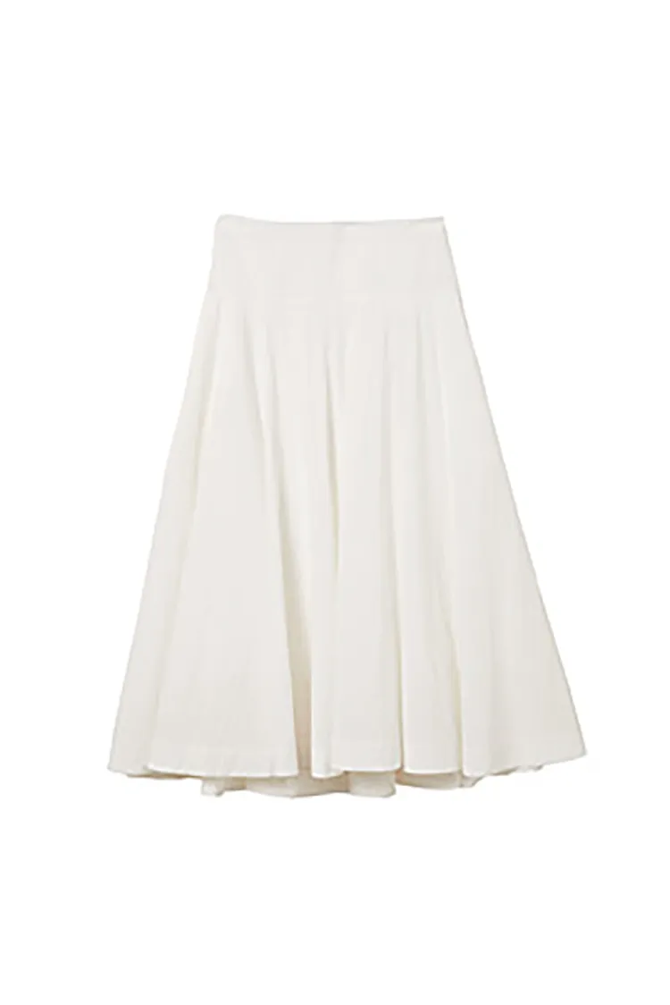 High-Waisted Tencel White Midi Skirt with Wide Waistband