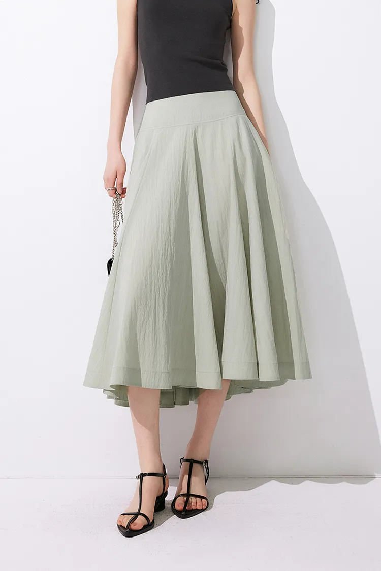 High-Waisted Tencel White Midi Skirt with Wide Waistband