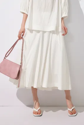 High-Waisted Tencel White Midi Skirt with Wide Waistband