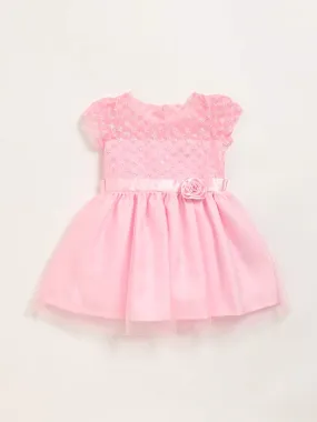 HOP Kids Pink Embroidered Mesh Dress