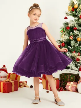 Illusion Sleeveless Pleated Tulle A-line Short Girl Dress Grape