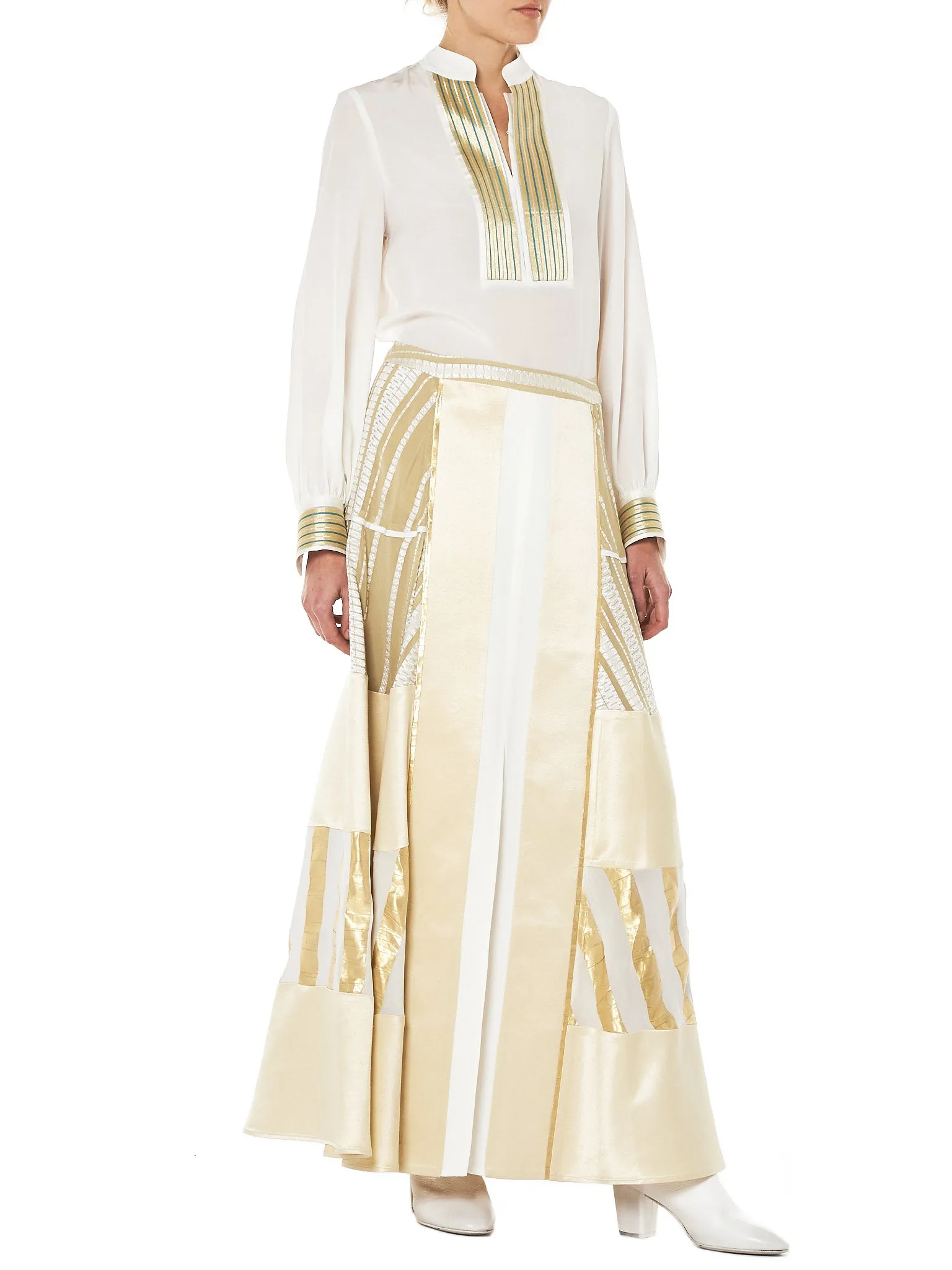 'Ionia' Paneled Maxi Skirt (CLSK094-IONIA-LIGHT-GOLD)