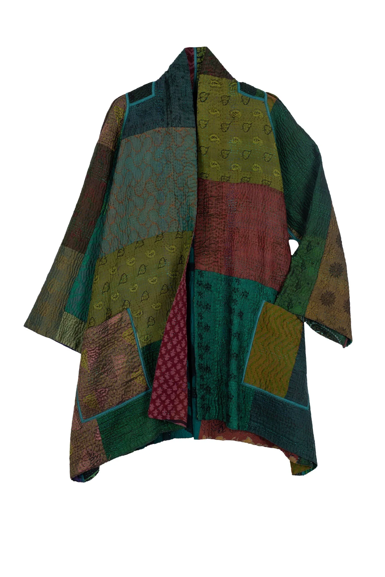 JACQUARD SILK KANTHA A-LINE JKT - js4003-grn -