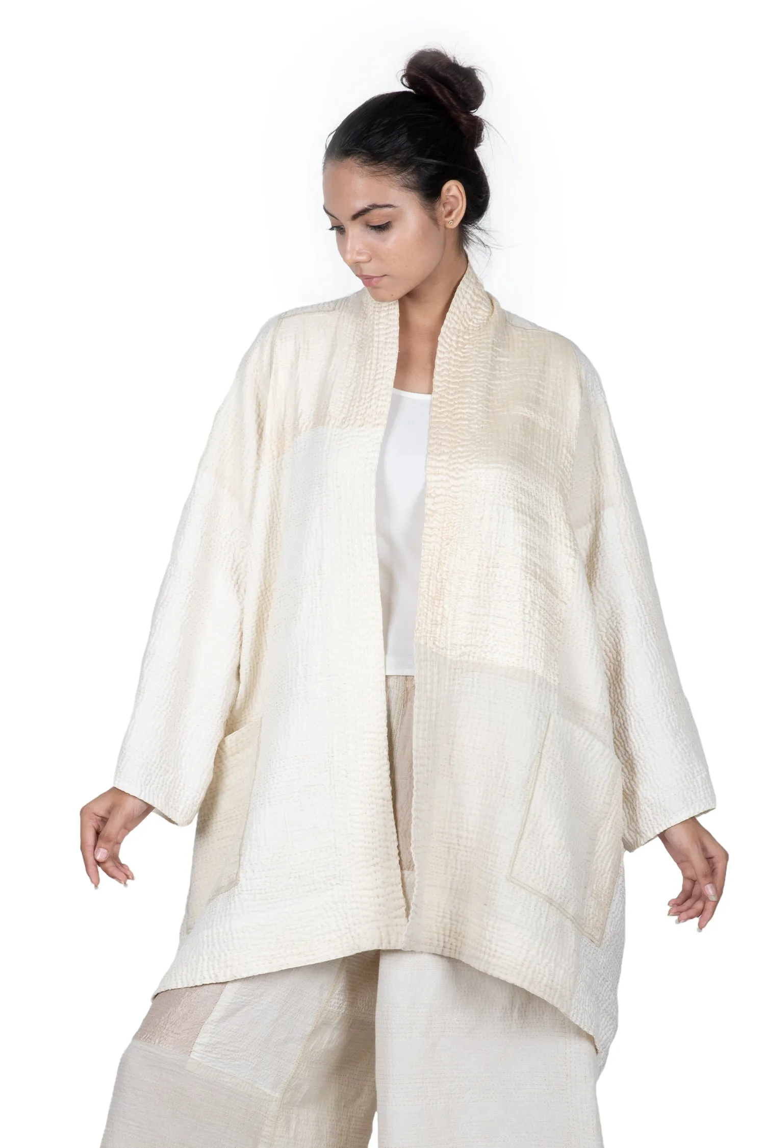 JAIPUR WHITE KANTHA A-LINE JKT - jw4003-ivy -