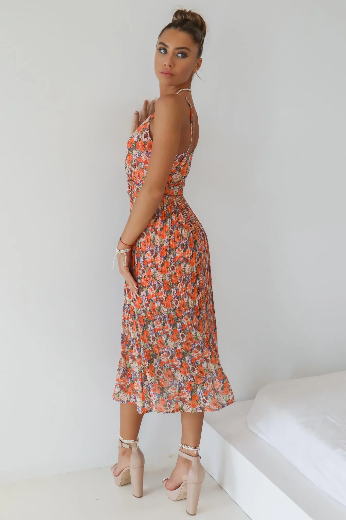 Jamie Midi Dress - Orange Floral