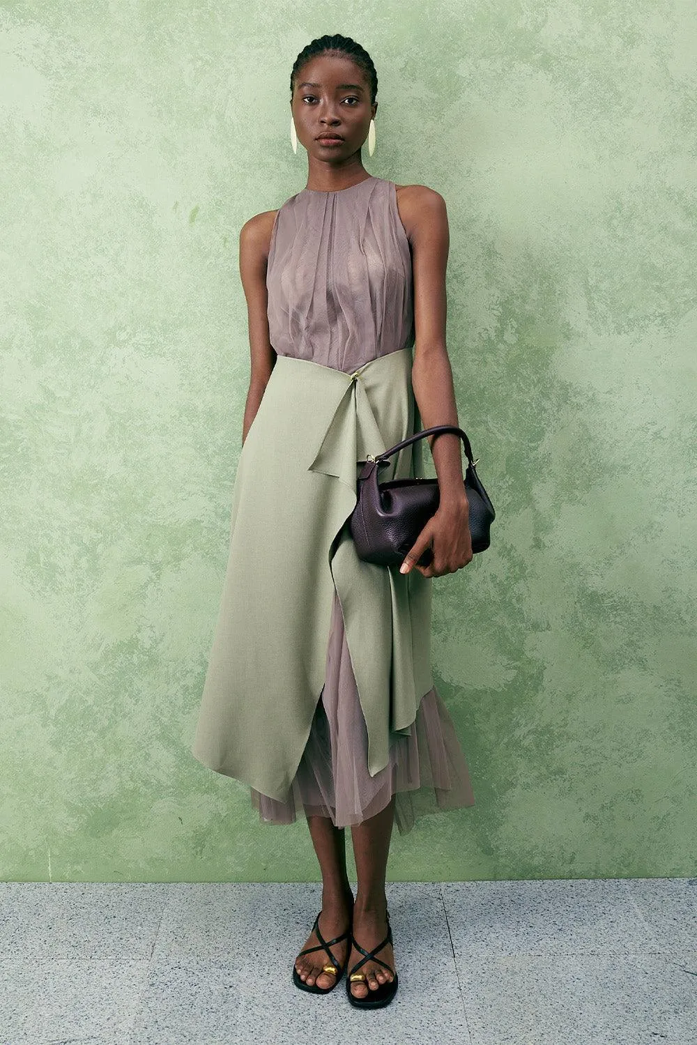 Jasmine Wrap Sleeveless Tulle Midi Dress