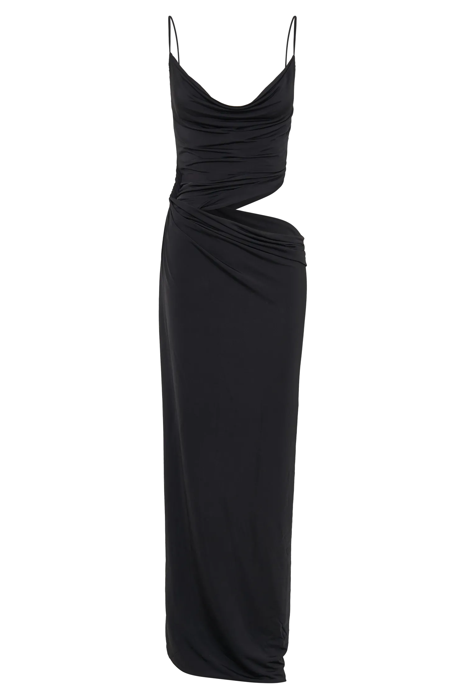 Jemma Draped Slinky Maxi Dress - Black